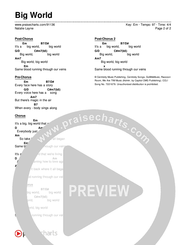 Big World Chords & Lyrics (Natalie Layne)