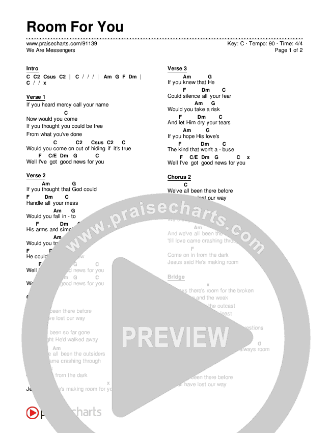 Room For You Chords & Lyrics (We Are Messengers)