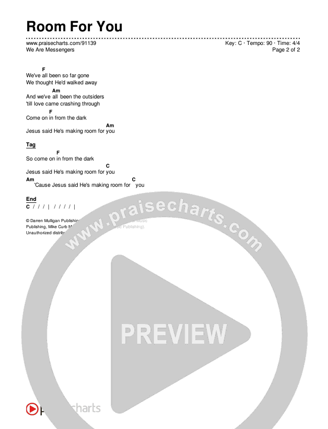 Room For You Chords & Lyrics (We Are Messengers)