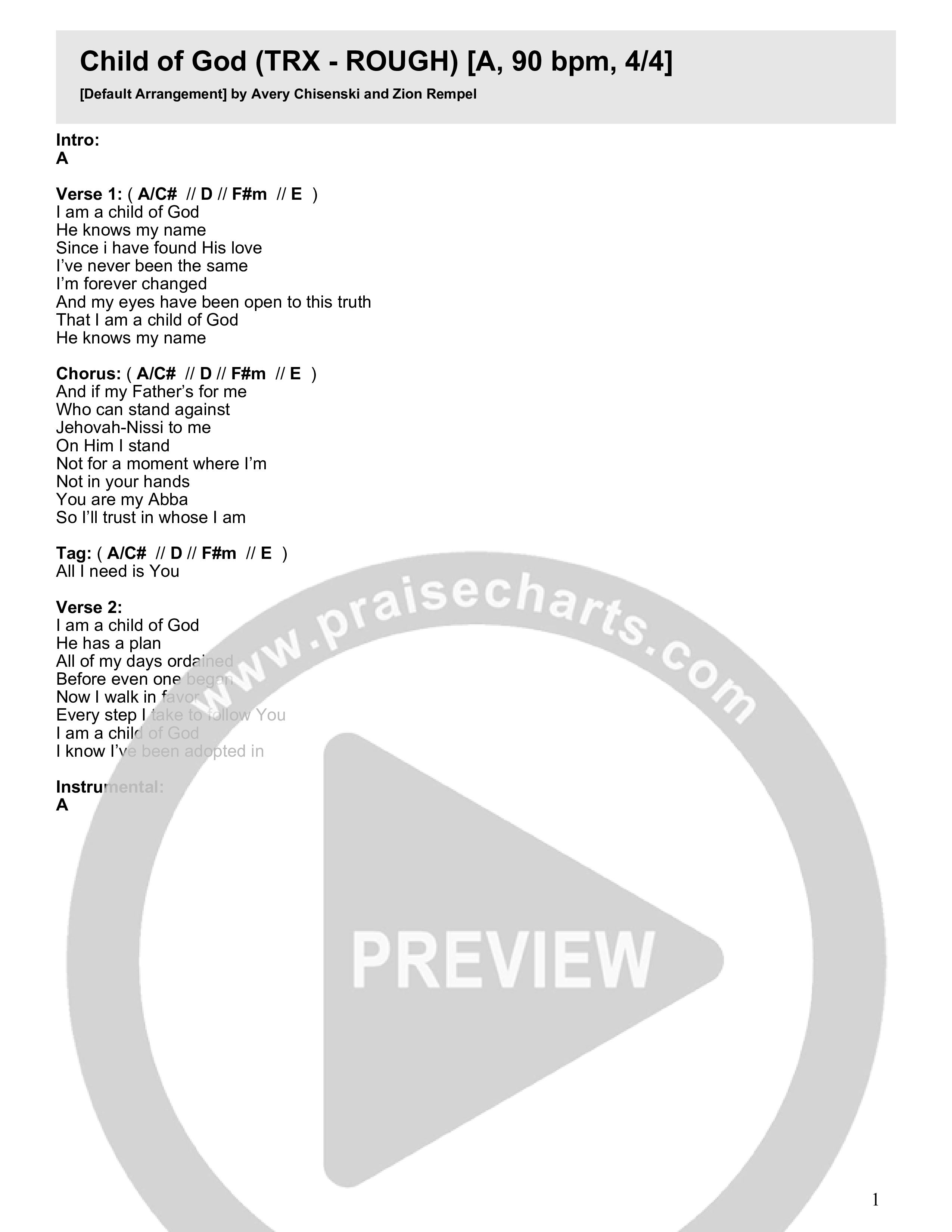 Child of God Chord Chart (29:11 Worship / Zion Rempel)