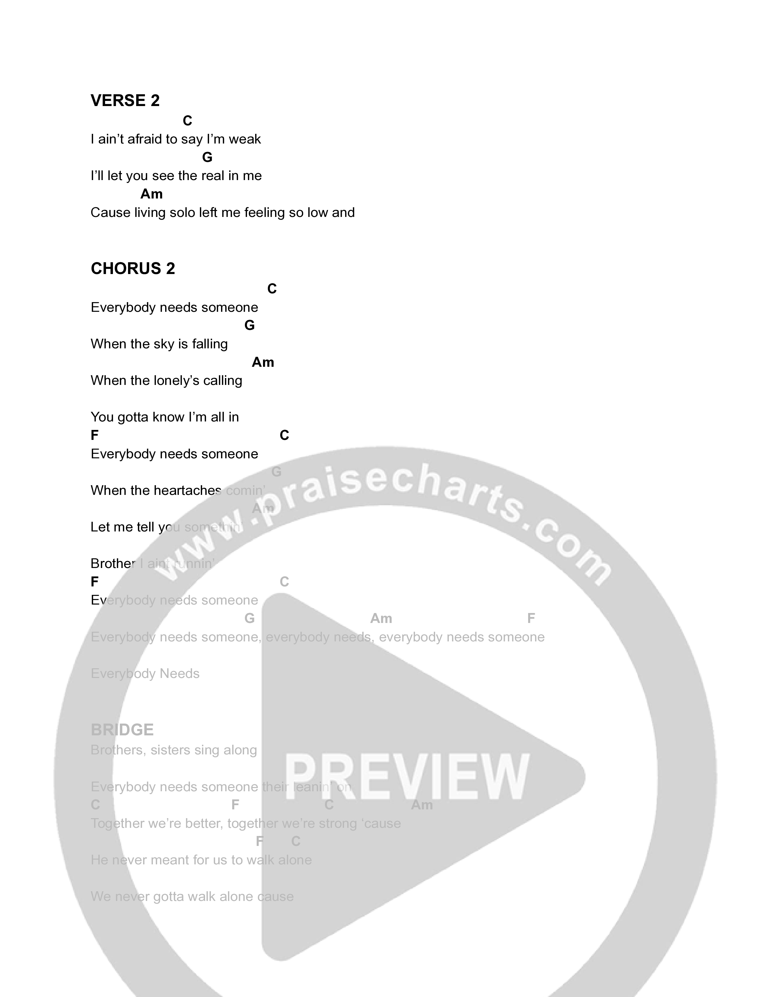 Everybody Needs Someone Chord Chart (Allan Scott / John Waller)