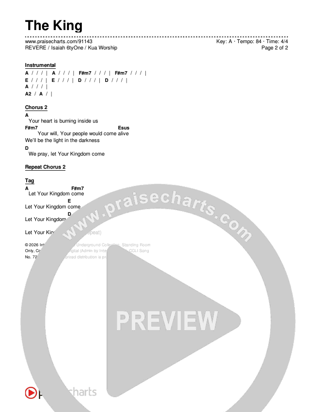 The King Chord Chart (REVERE / Isaiah 6tyOne / Kua Worship)