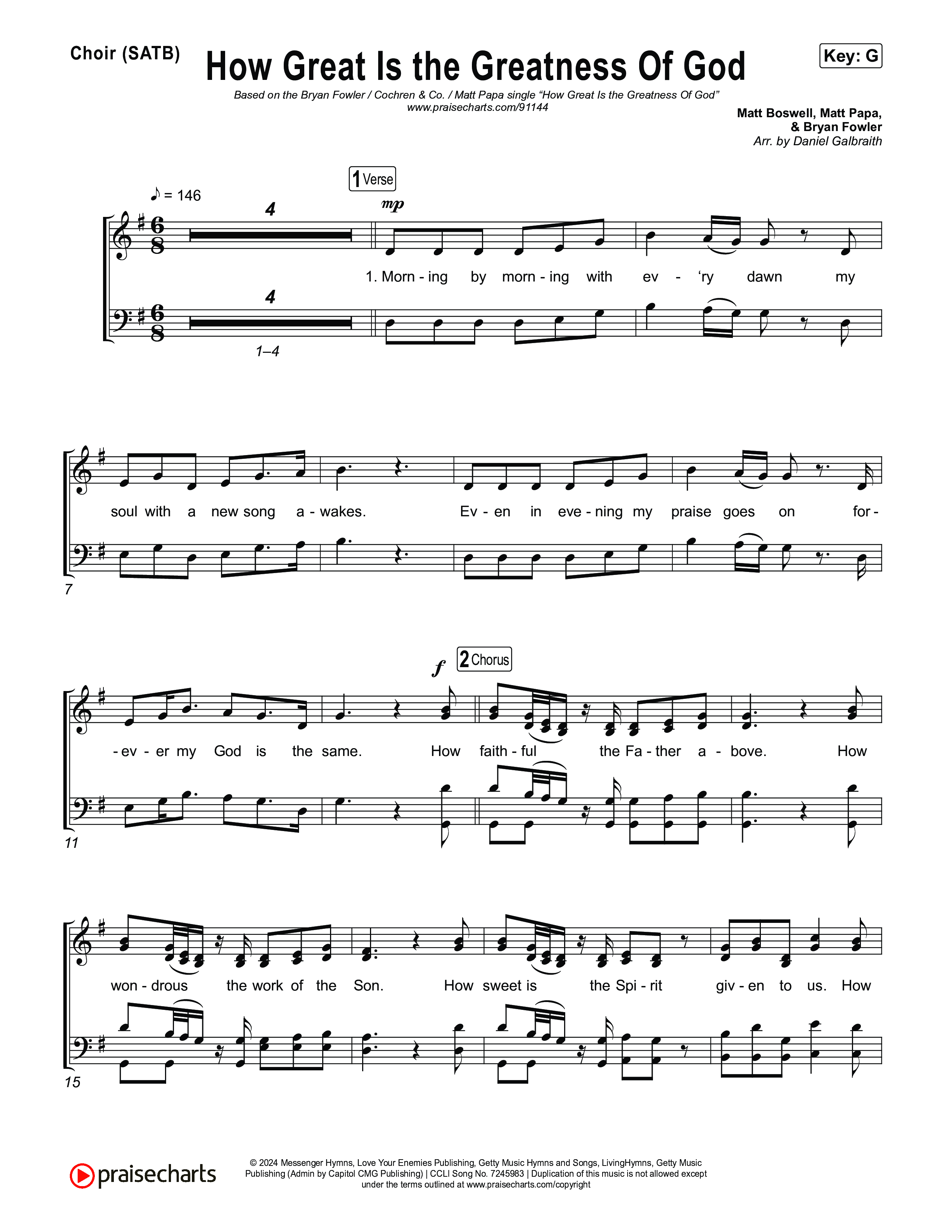 How Great Is The Greatness Of God Choir Sheet (SATB) (Bryan Fowler / Matt Papa / Cochren & Co)