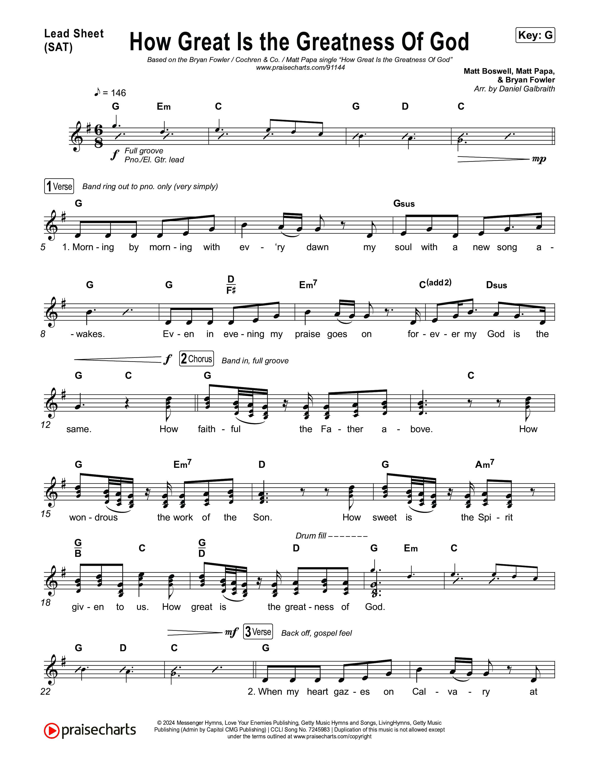 How Great Is The Greatness Of God Lead Sheet (SAT) (Bryan Fowler / Matt Papa / Cochren & Co)