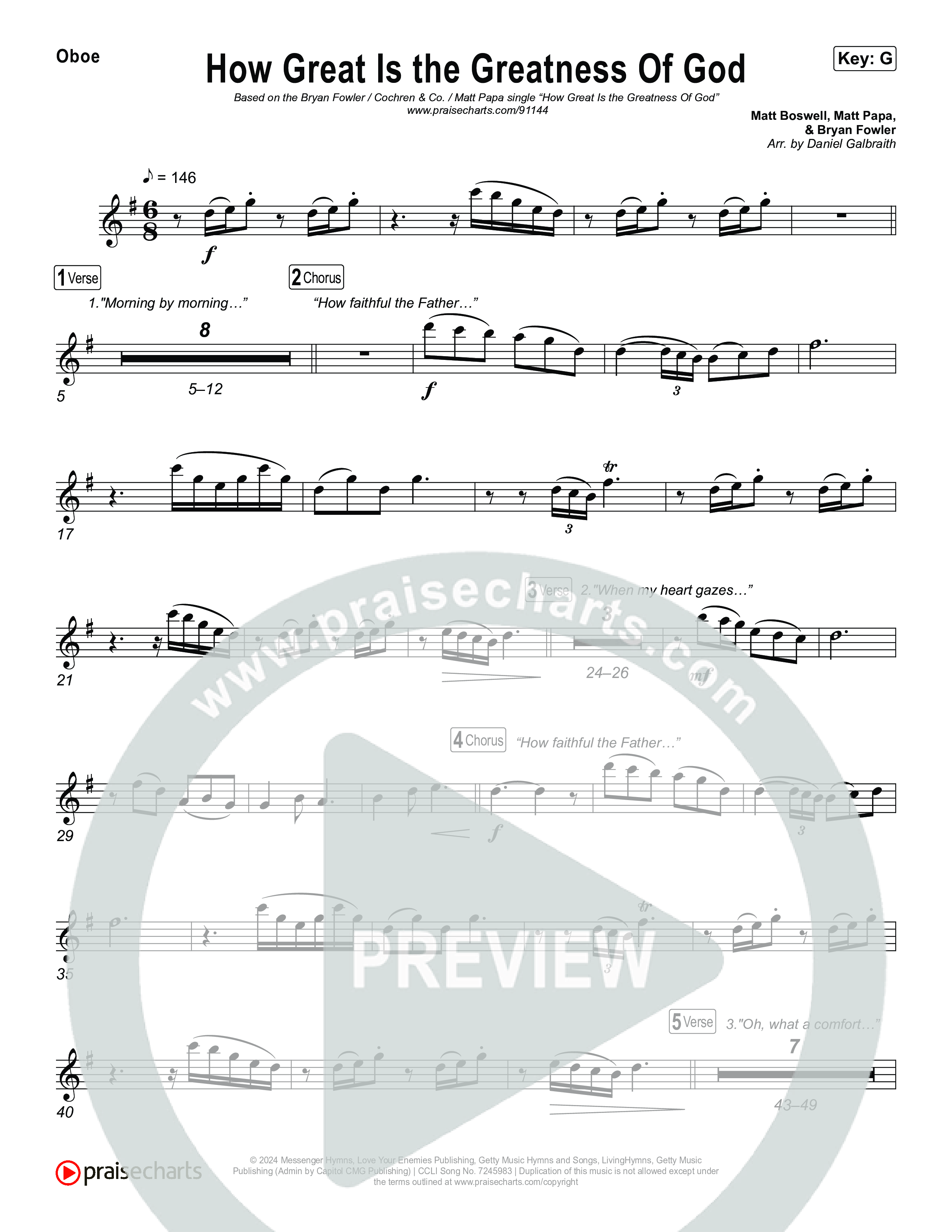 How Great Is The Greatness Of God Oboe (Bryan Fowler / Matt Papa / Cochren & Co)