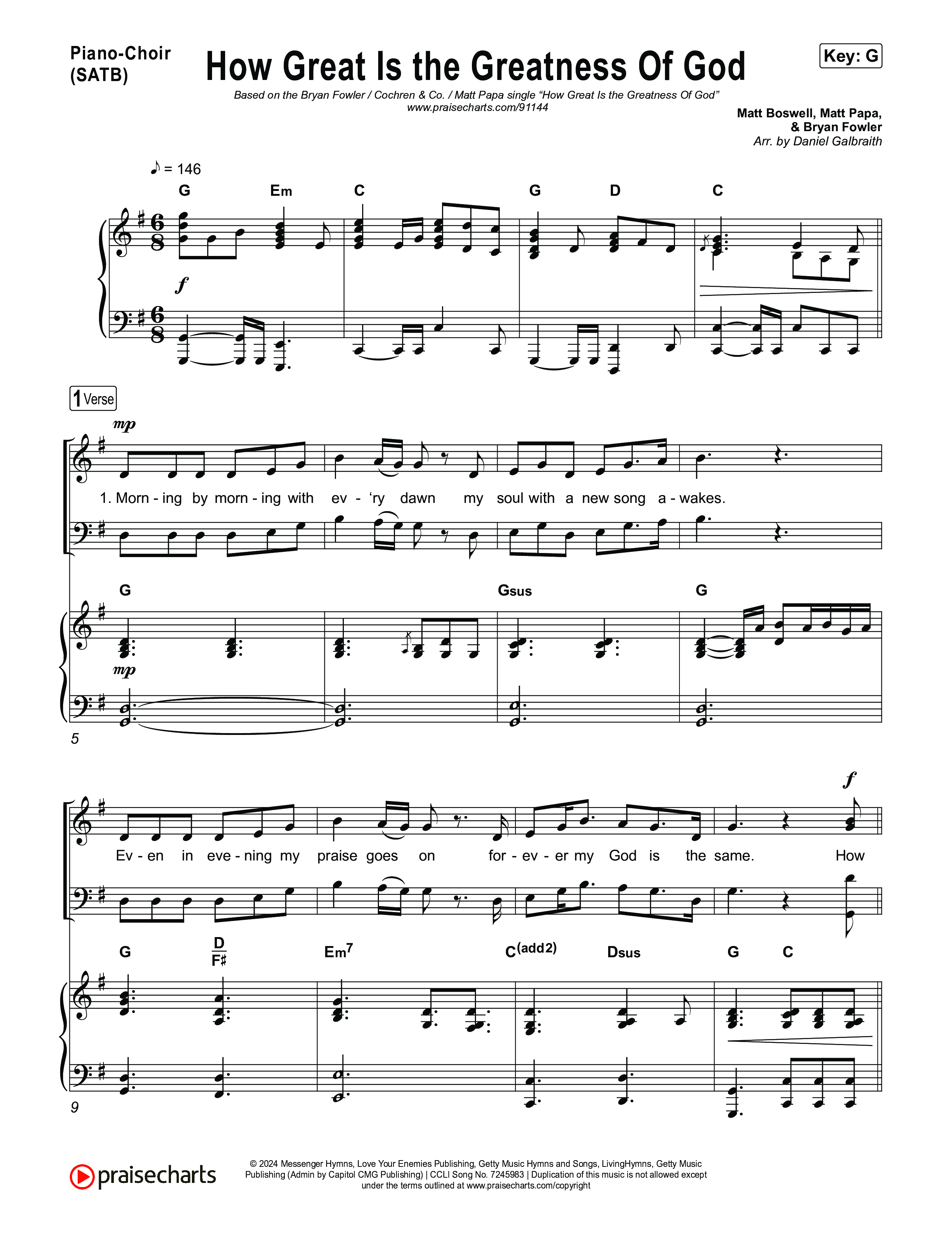 How Great Is The Greatness Of God Piano/Vocal Pack (Bryan Fowler / Matt Papa / Cochren & Co)