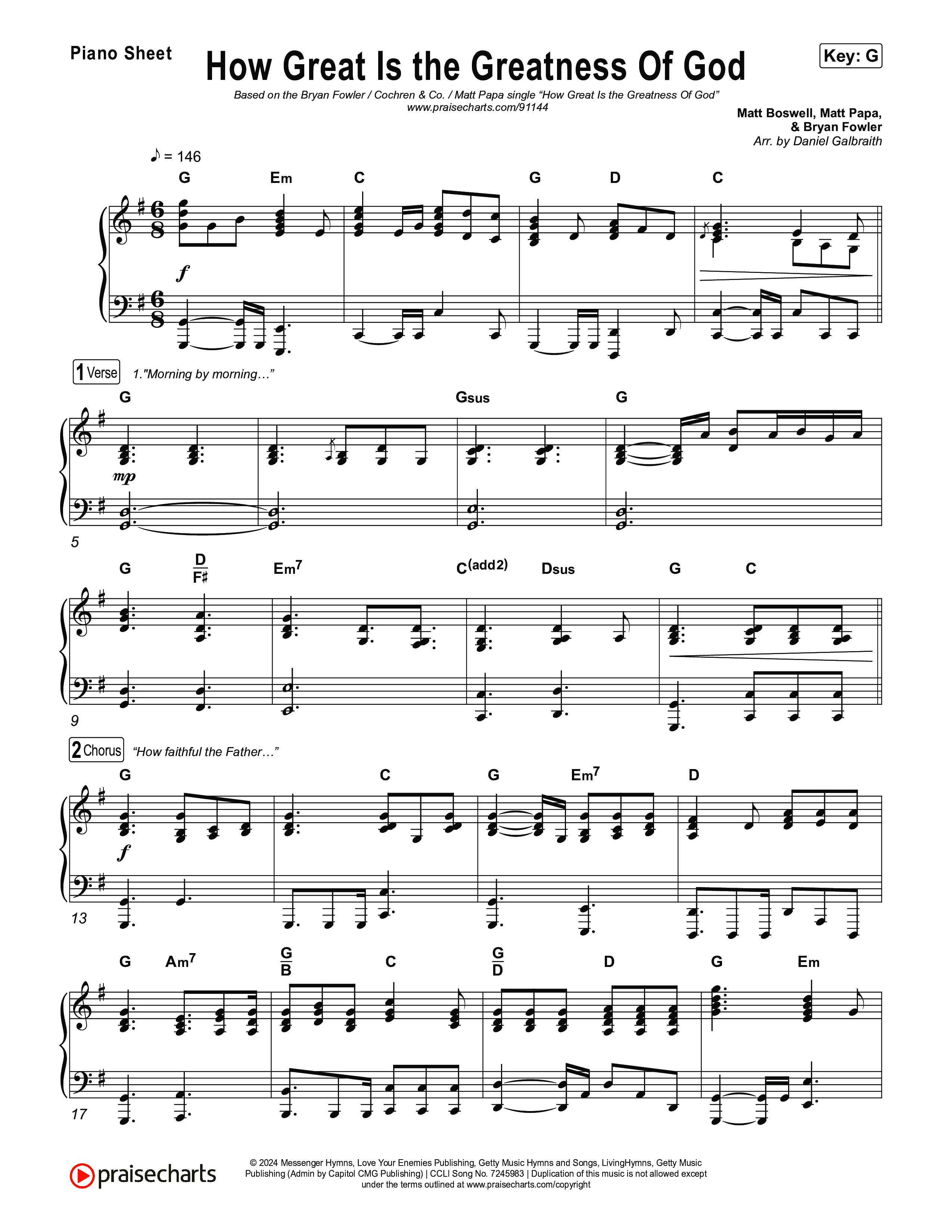 How Great Is The Greatness Of God Piano Sheet (Bryan Fowler / Matt Papa / Cochren & Co)