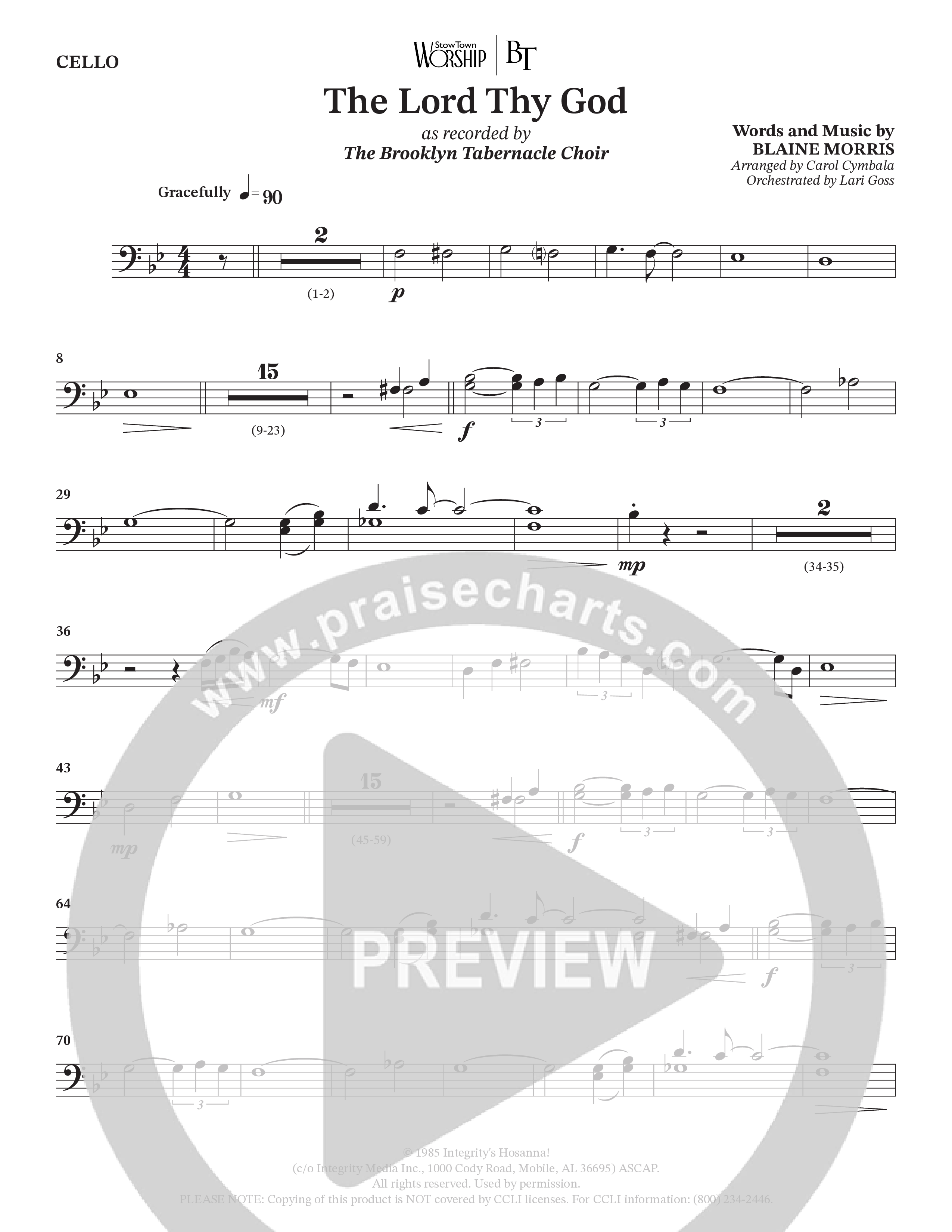 The Lord Thy God (Choral Anthem SATB) Cello (The Brooklyn Tabernacle Choir / Arr. Carol Cymbala / Orch. Lari Goss)