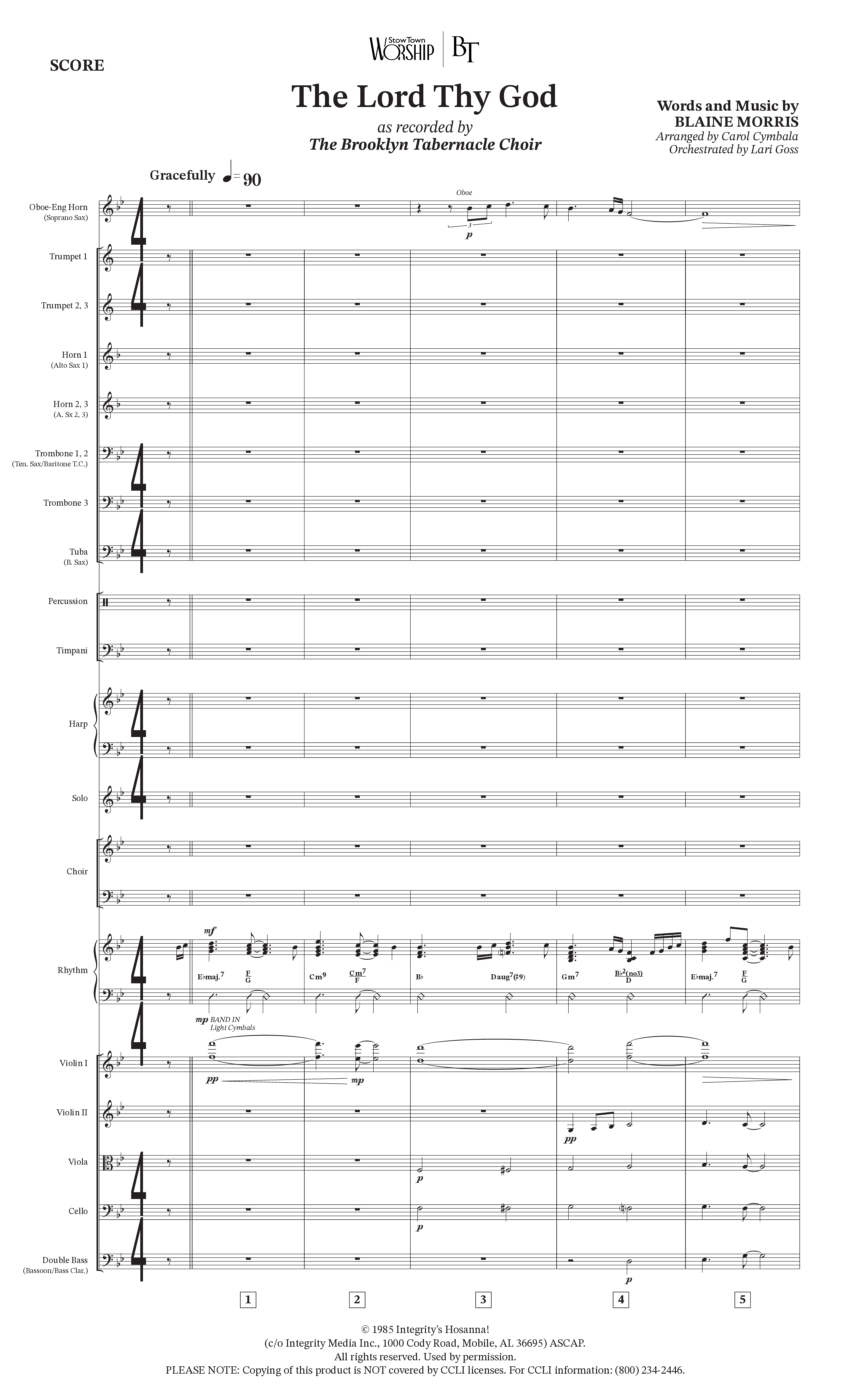 The Lord Thy God (Choral Anthem SATB) Orchestration (The Brooklyn Tabernacle Choir / Arr. Carol Cymbala / Orch. Lari Goss)