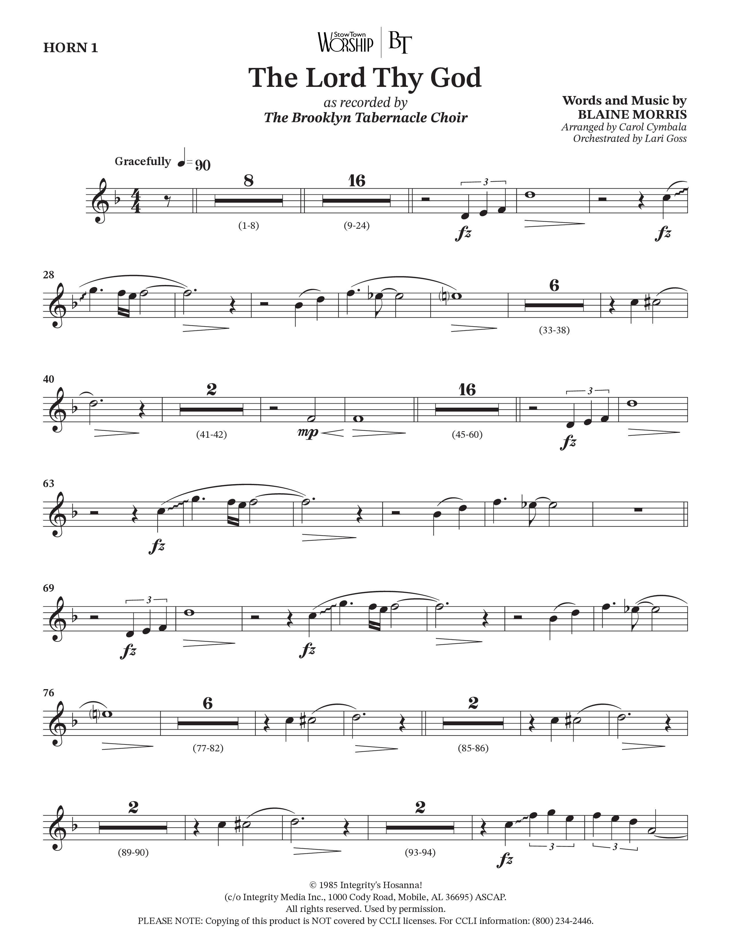 The Lord Thy God (Choral Anthem SATB) French Horn (The Brooklyn Tabernacle Choir / Arr. Carol Cymbala / Orch. Lari Goss)