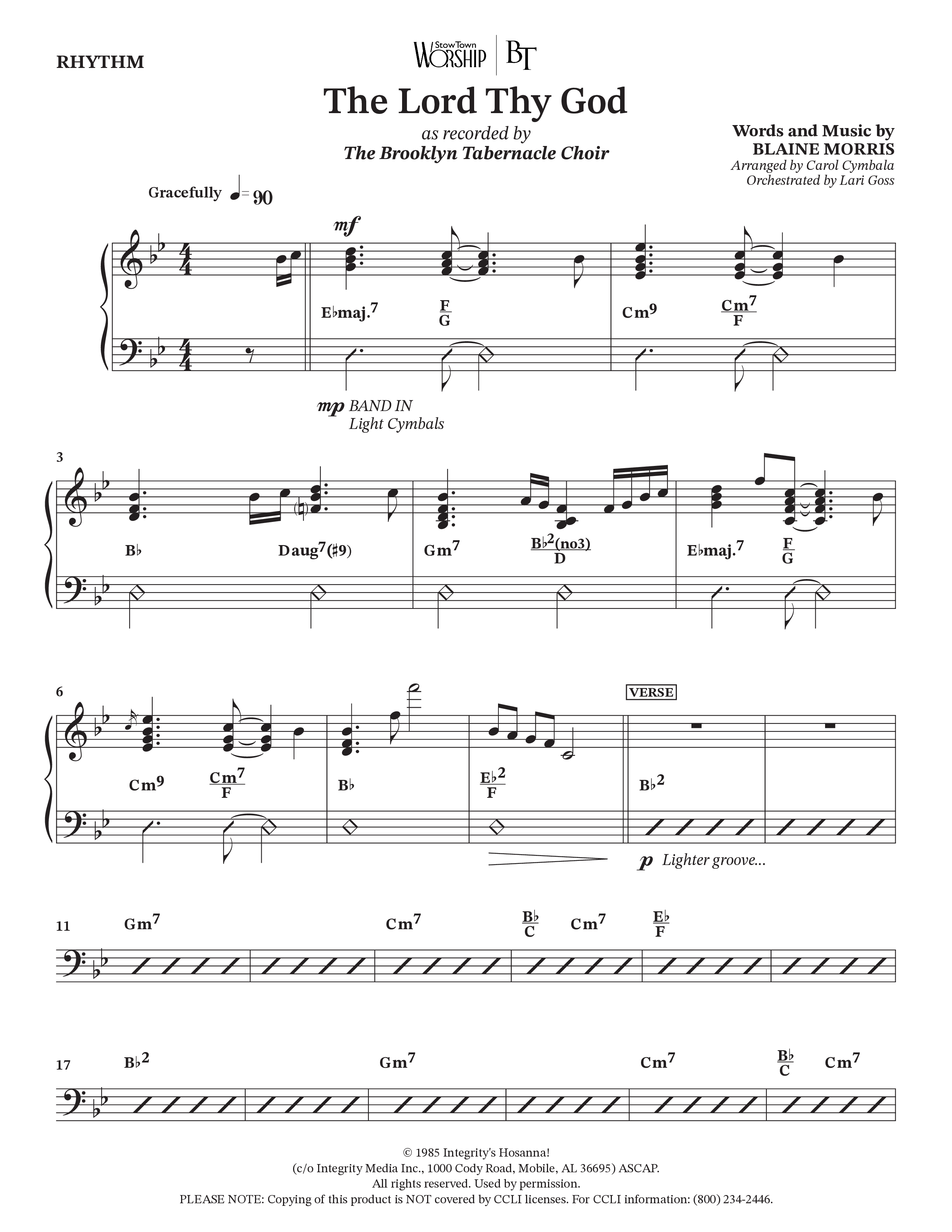 The Lord Thy God (Choral Anthem SATB) Rhythm Chart (The Brooklyn Tabernacle Choir / Arr. Carol Cymbala / Orch. Lari Goss)