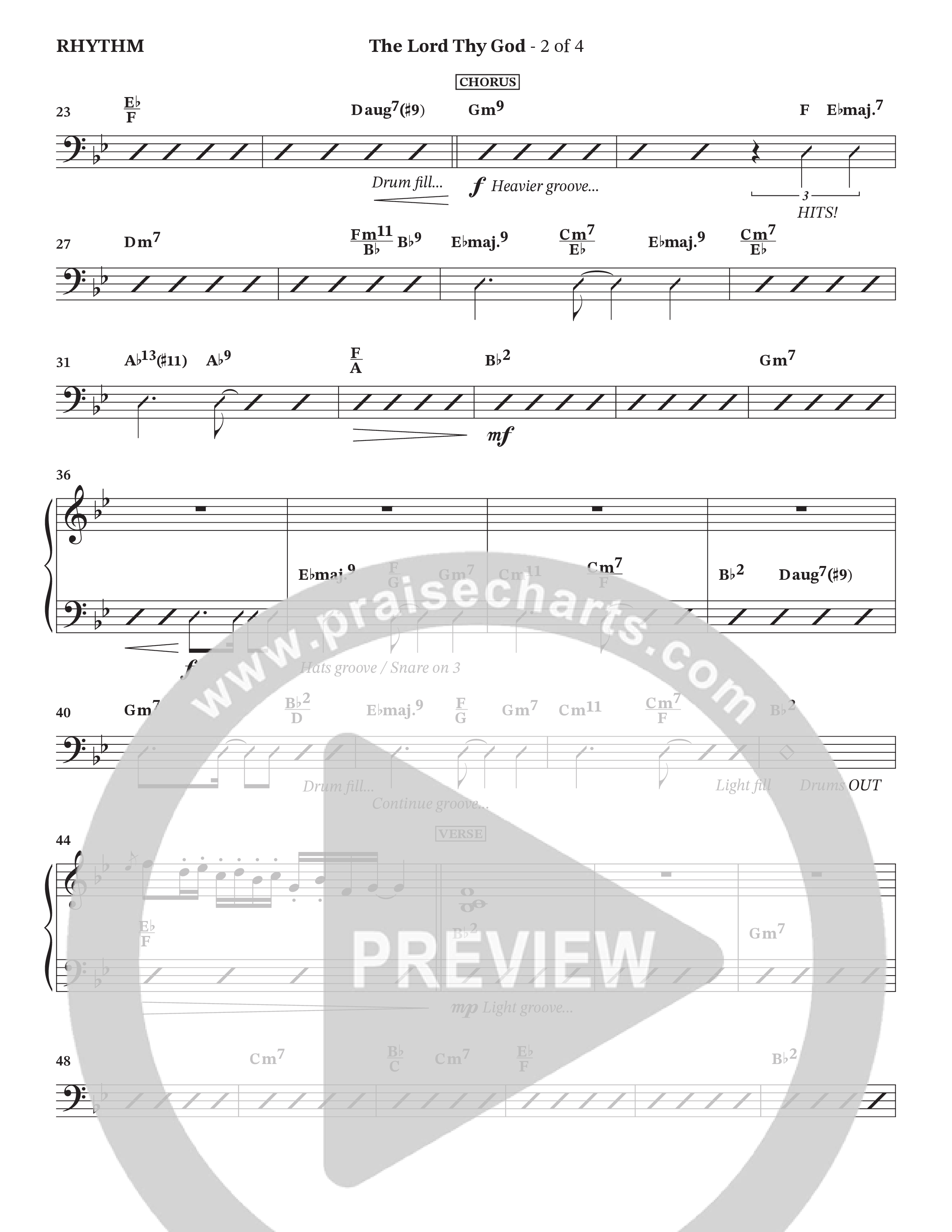 The Lord Thy God (Choral Anthem SATB) Rhythm Chart (The Brooklyn Tabernacle Choir / Arr. Carol Cymbala / Orch. Lari Goss)