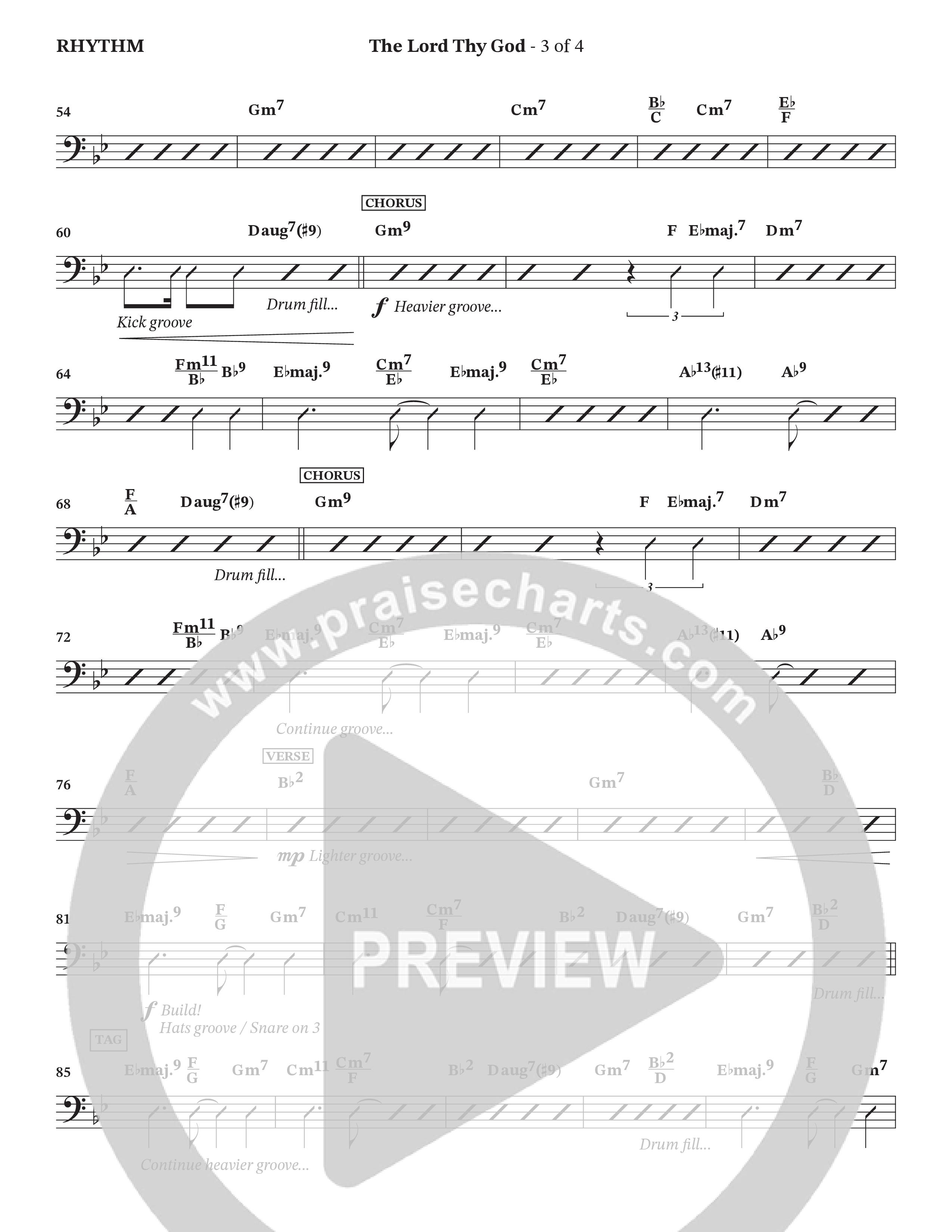 The Lord Thy God (Choral Anthem SATB) Rhythm Chart (The Brooklyn Tabernacle Choir / Arr. Carol Cymbala / Orch. Lari Goss)