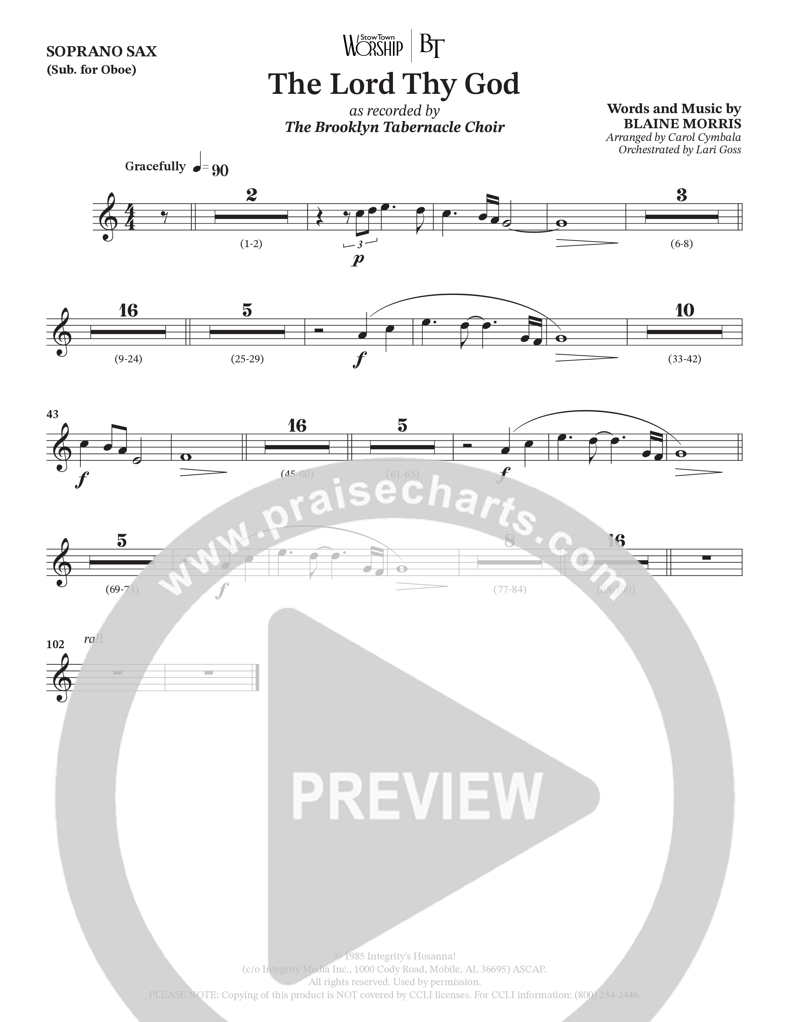 The Lord Thy God (Choral Anthem SATB) Soprano Sax (The Brooklyn Tabernacle Choir / Arr. Carol Cymbala / Orch. Lari Goss)