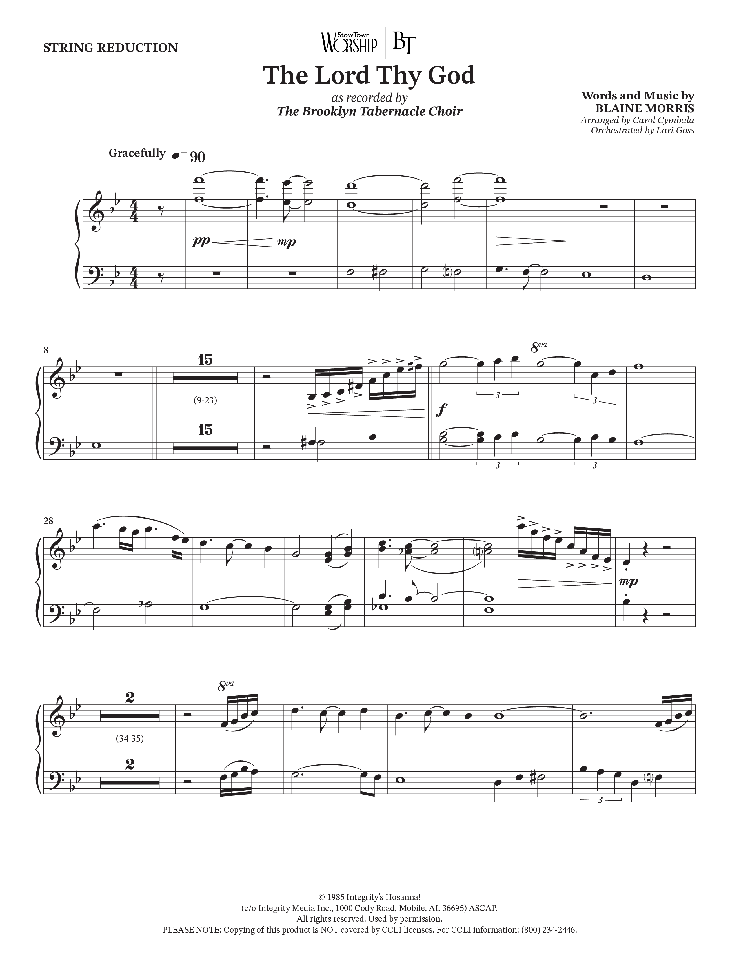 The Lord Thy God (Choral Anthem SATB) String Reduction (The Brooklyn Tabernacle Choir / Arr. Carol Cymbala / Orch. Lari Goss)