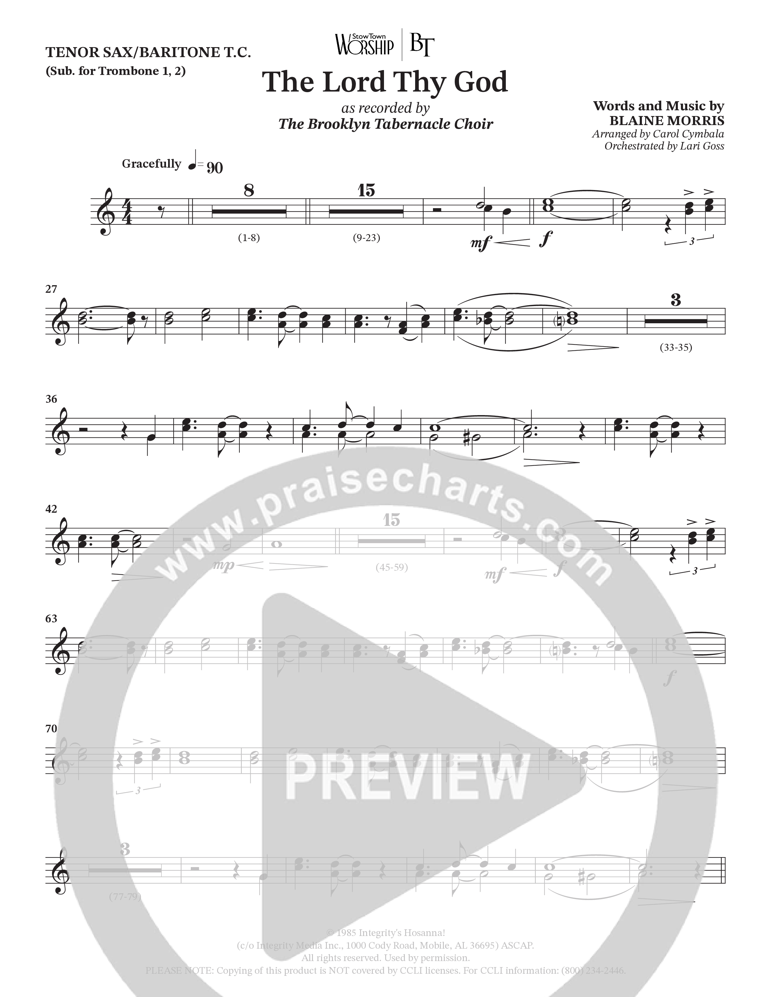 The Lord Thy God (Choral Anthem SATB) Tenor Sax/Baritone T.C. (The Brooklyn Tabernacle Choir / Arr. Carol Cymbala / Orch. Lari Goss)
