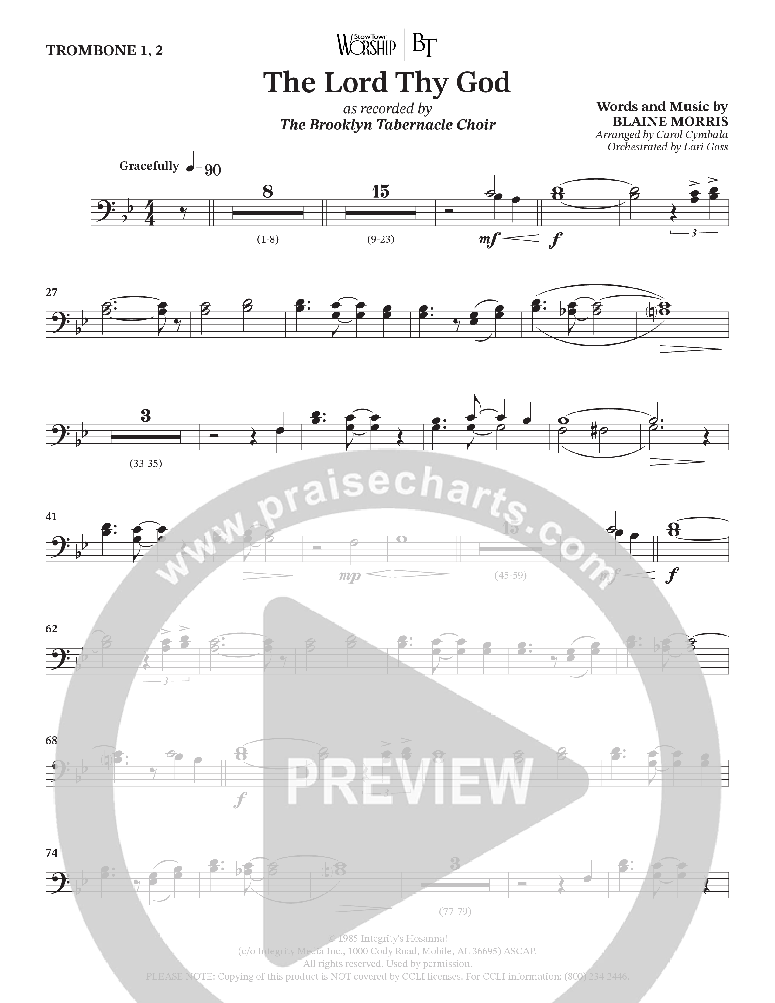 The Lord Thy God (Choral Anthem SATB) Trombone 1/2 (The Brooklyn Tabernacle Choir / Arr. Carol Cymbala / Orch. Lari Goss)