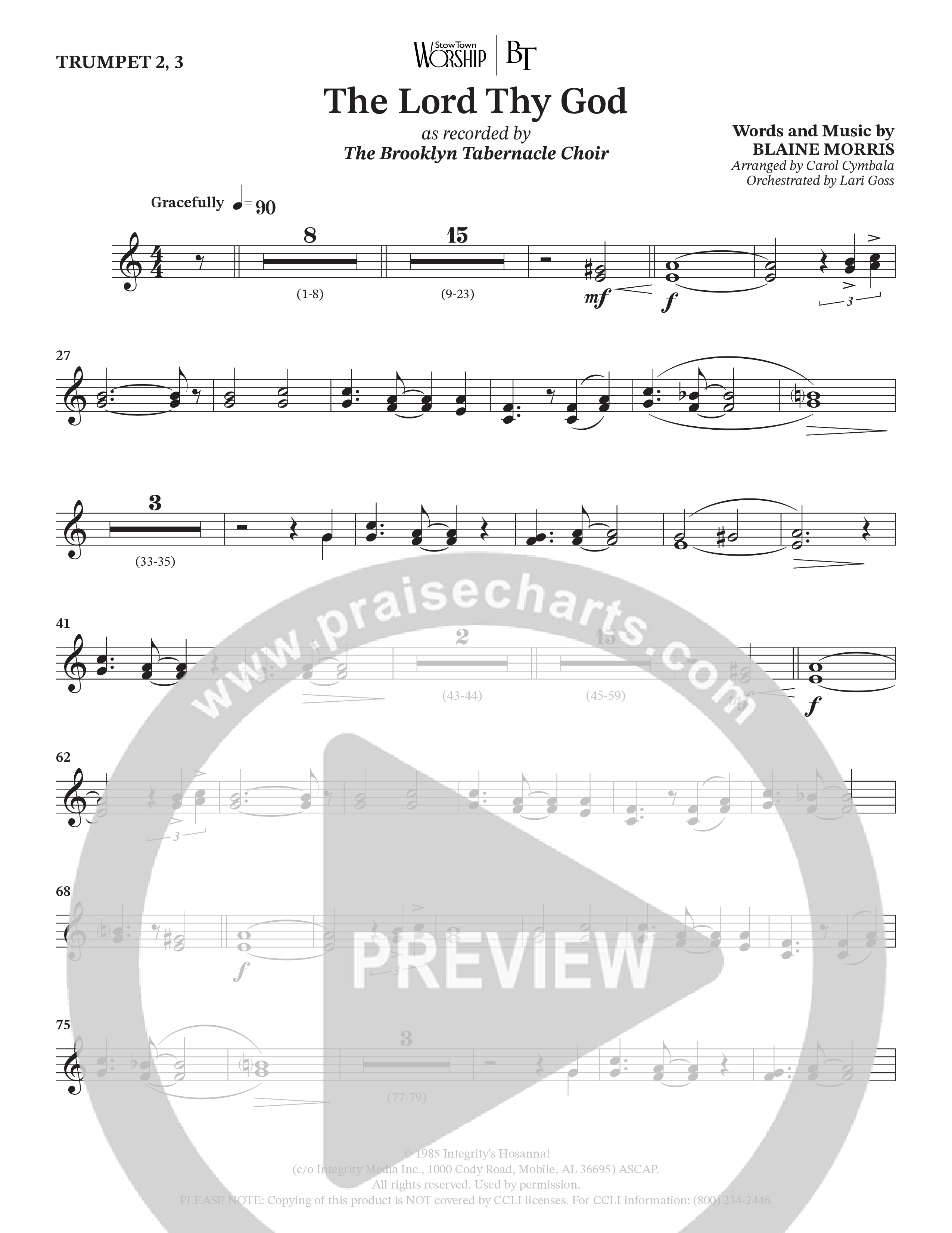 The Lord Thy God (Choral Anthem SATB) Trumpet 2/3 (The Brooklyn Tabernacle Choir / Arr. Carol Cymbala / Orch. Lari Goss)