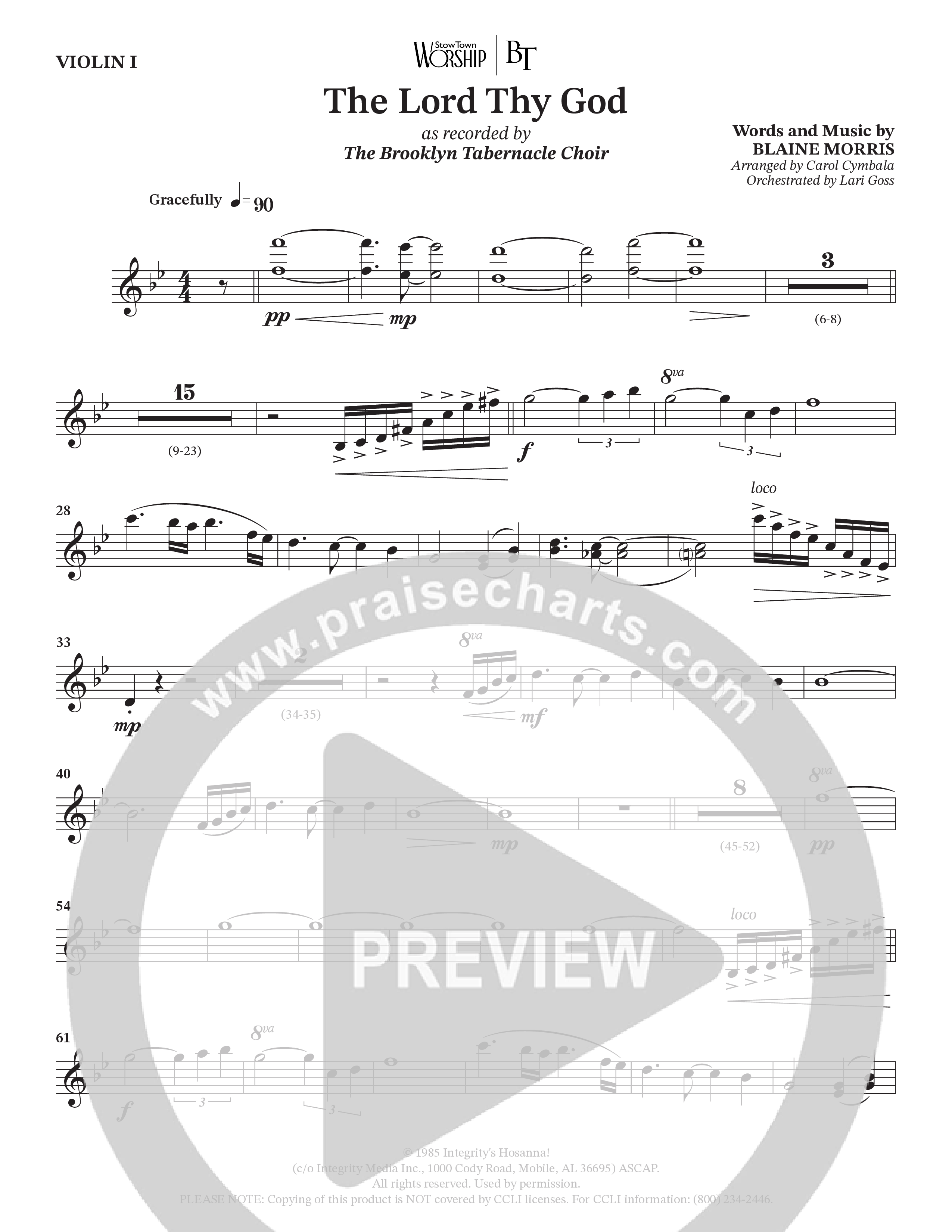 The Lord Thy God (Choral Anthem SATB) Violin 1 (The Brooklyn Tabernacle Choir / Arr. Carol Cymbala / Orch. Lari Goss)