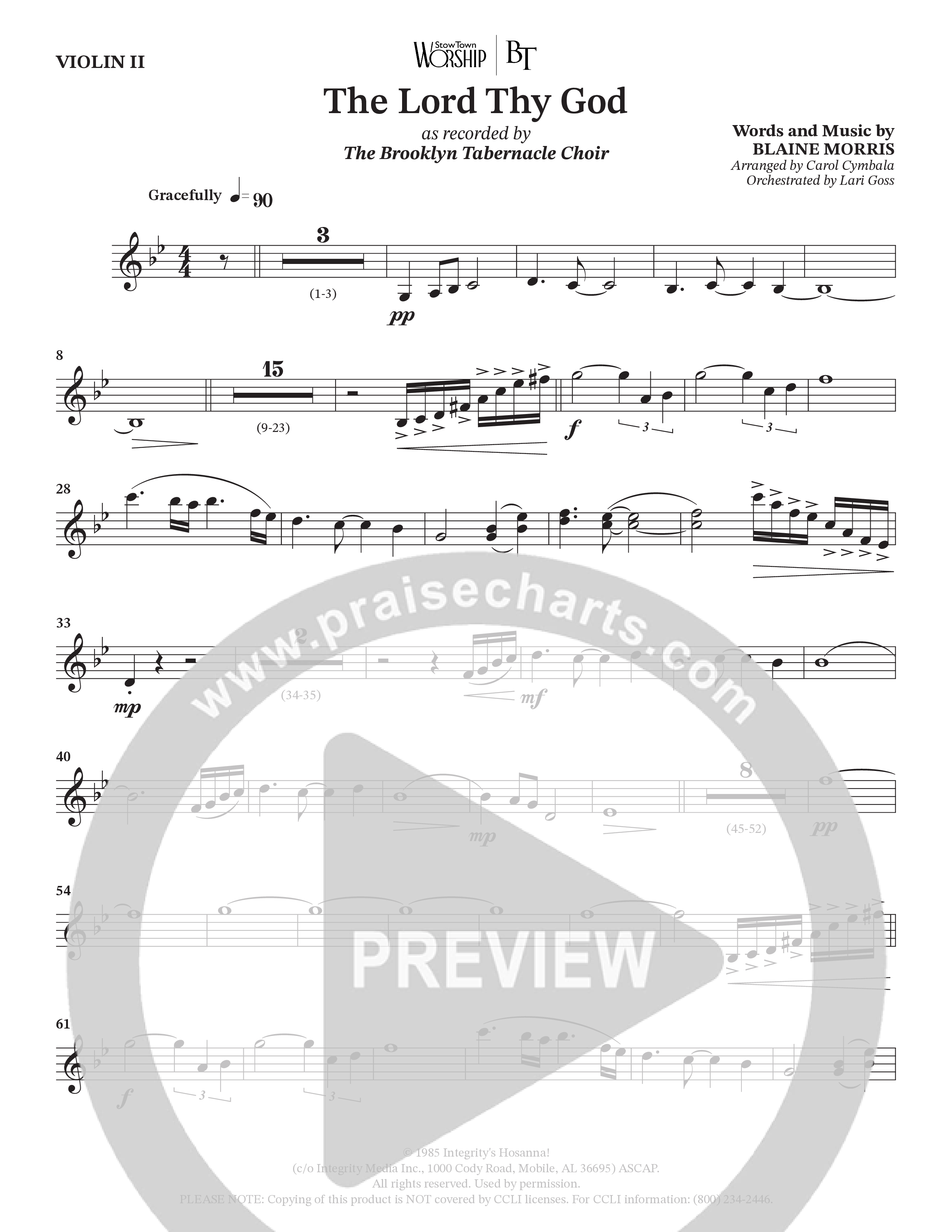 The Lord Thy God (Choral Anthem SATB) Violin 2 (The Brooklyn Tabernacle Choir / Arr. Carol Cymbala / Orch. Lari Goss)