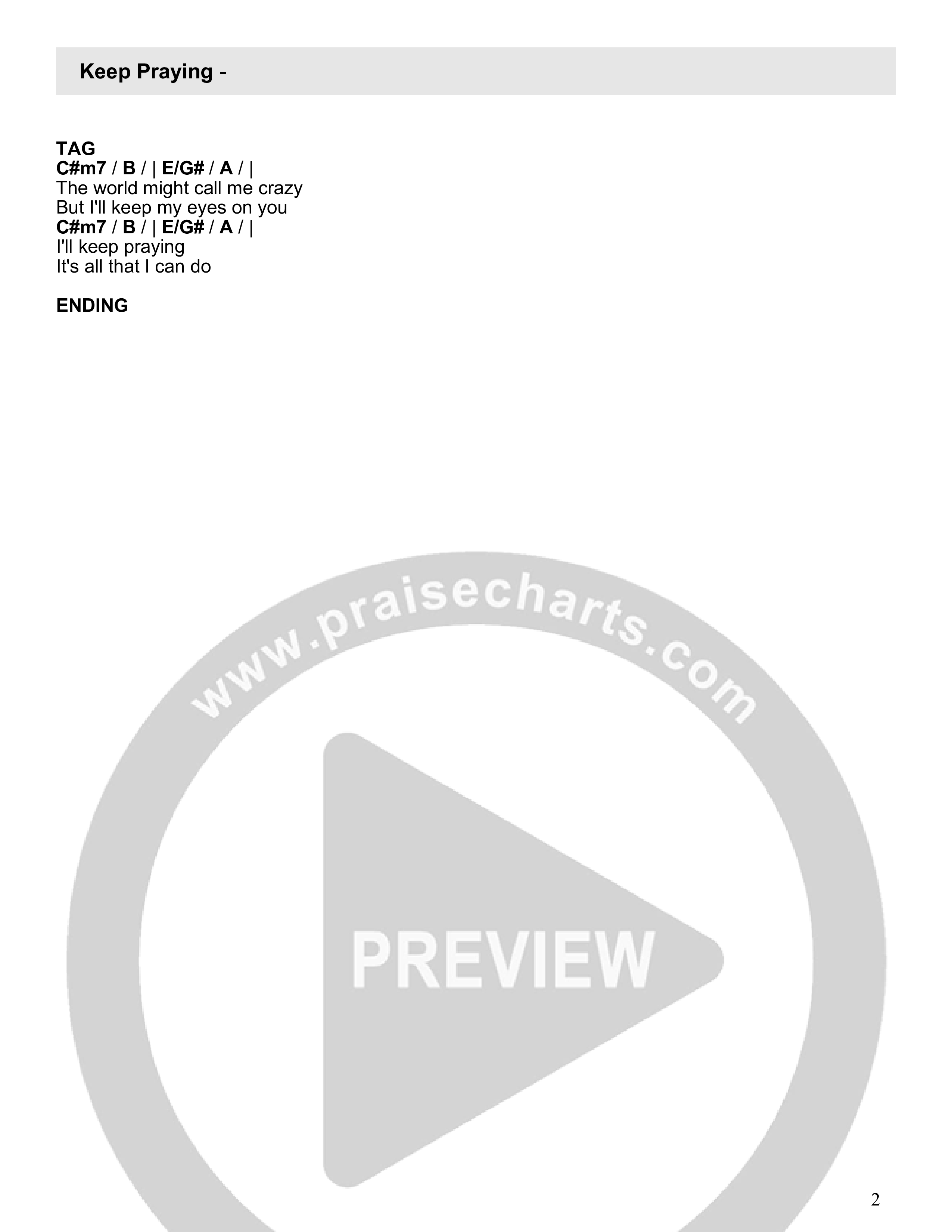 Keep Praying Chord Chart (River Valley AGES / Gracie Binion)