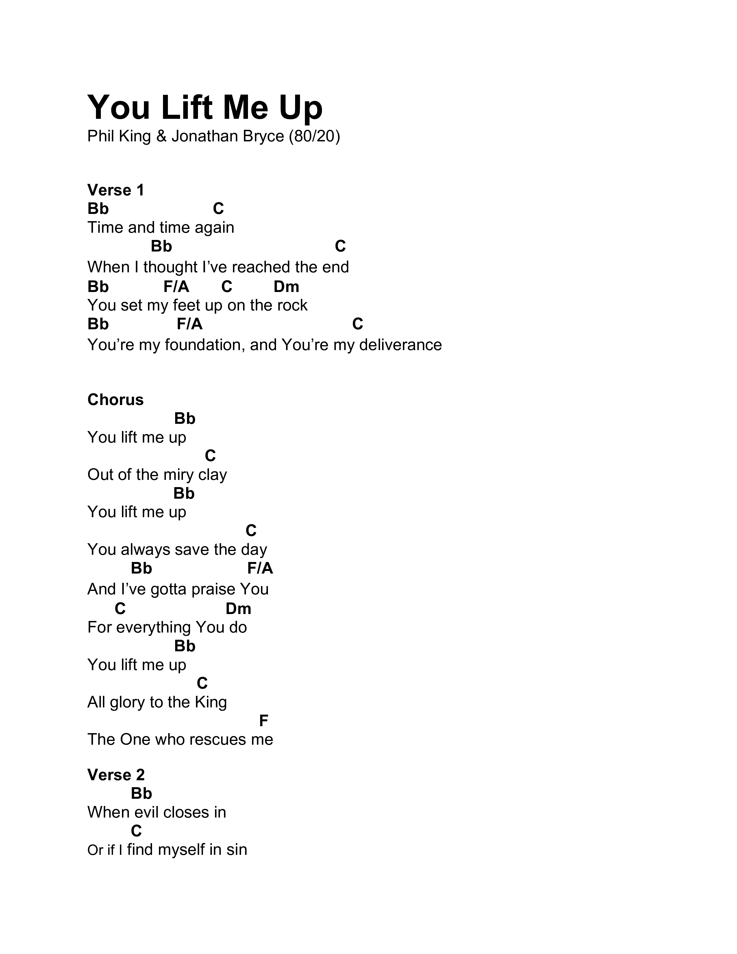 You Lift Me Up Chord Chart (Phil King)
