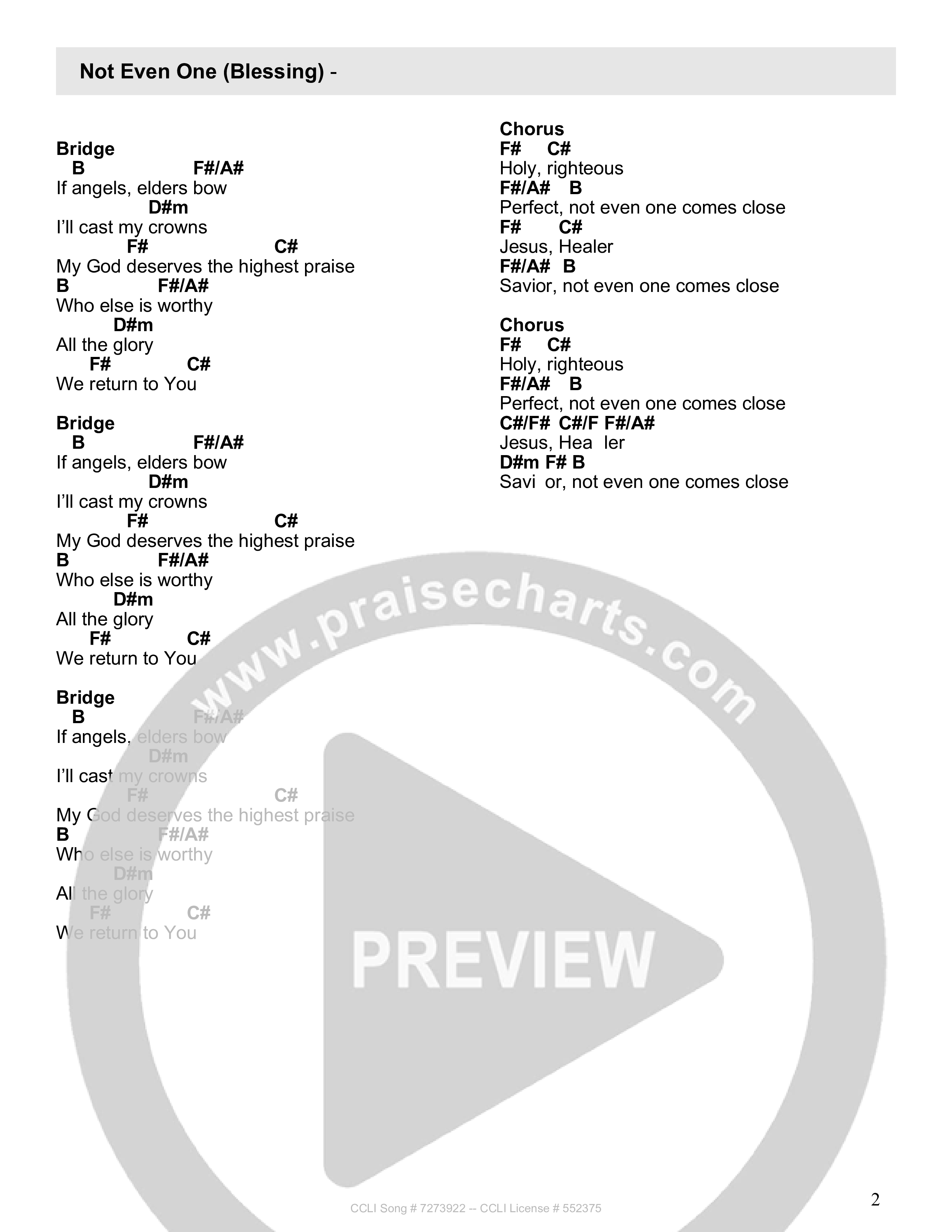 Not Even One Chord Chart (Oaks Worship)