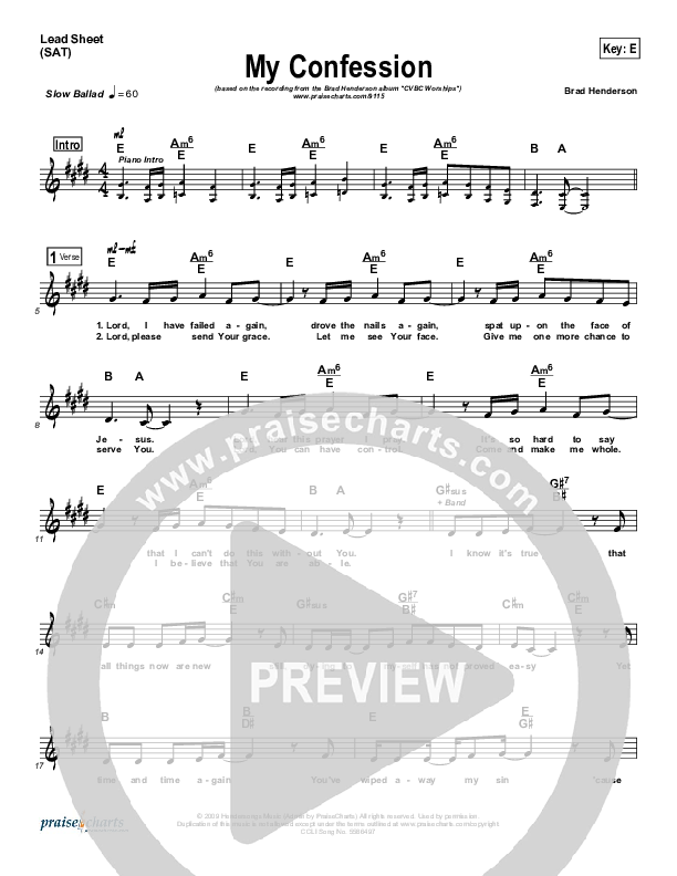 My Confession Lead Sheet (Brad Henderson)