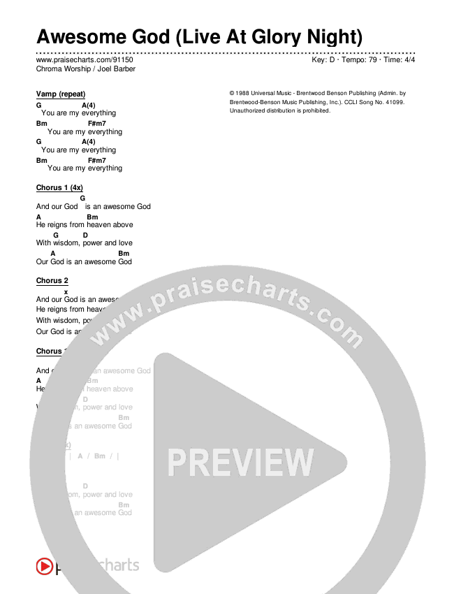 Awesome God (Live At Glory Night) Chords & Lyrics (Chroma Worship / Joel Barber)