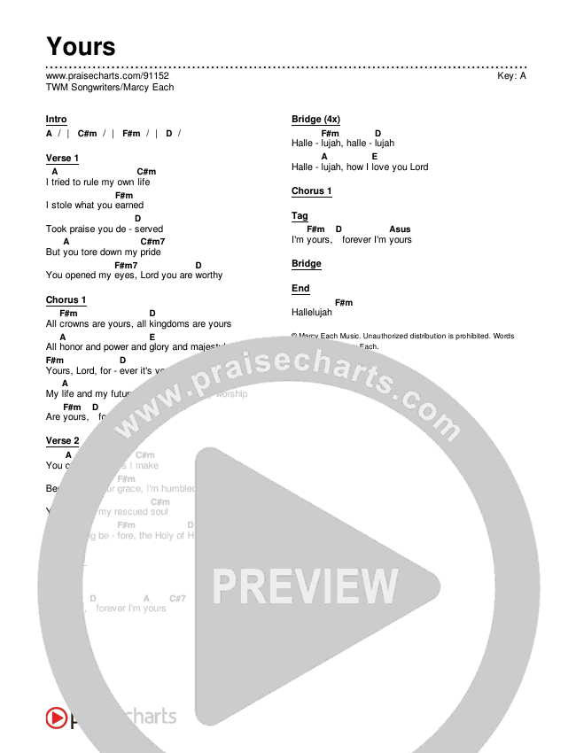 Yours Chords & Lyrics (TWM Songwriters / Marcy Each)