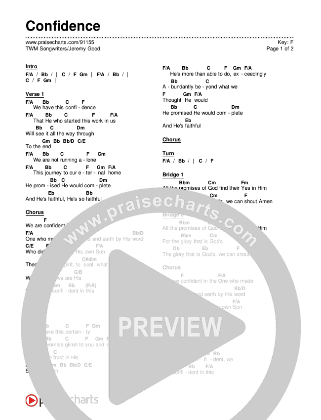 Confidence Chords & Lyrics (TWM Songwriters / Jeremy Good)