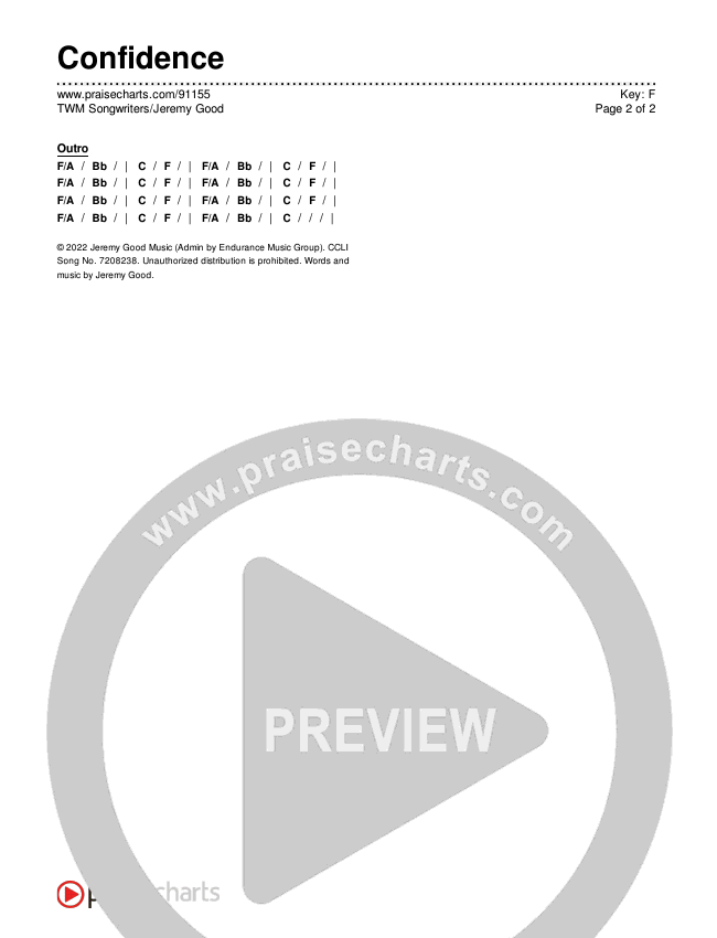 Confidence Chords & Lyrics (TWM Songwriters / Jeremy Good)