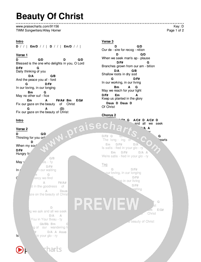 Beauty Of Christ Chords & Lyrics (TWM Songwriters / Alley Horner)