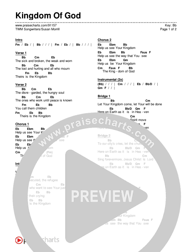 Kingdom Of God Chords & Lyrics (TWM Songwriters / Susan Morrill)