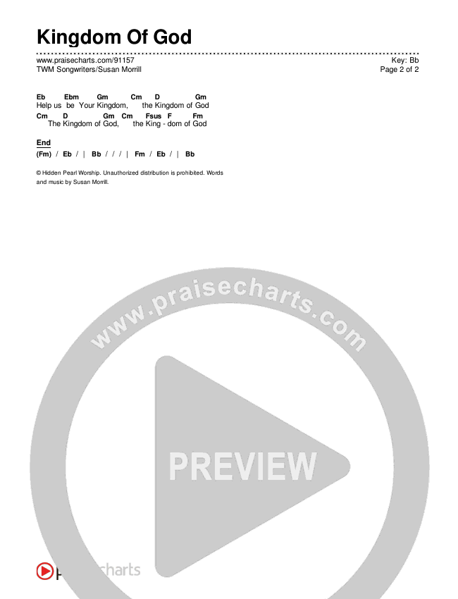 Kingdom Of God Chords & Lyrics (TWM Songwriters / Susan Morrill)