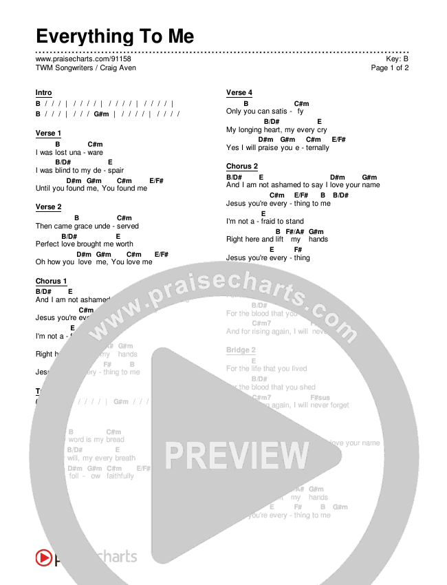 Everything To Me Chords & Lyrics (TWM Songwriters / Craig Aven)