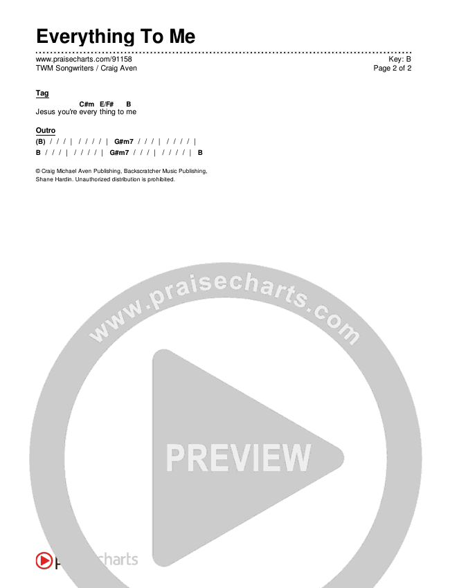 Everything To Me Chords & Lyrics (TWM Songwriters / Craig Aven)