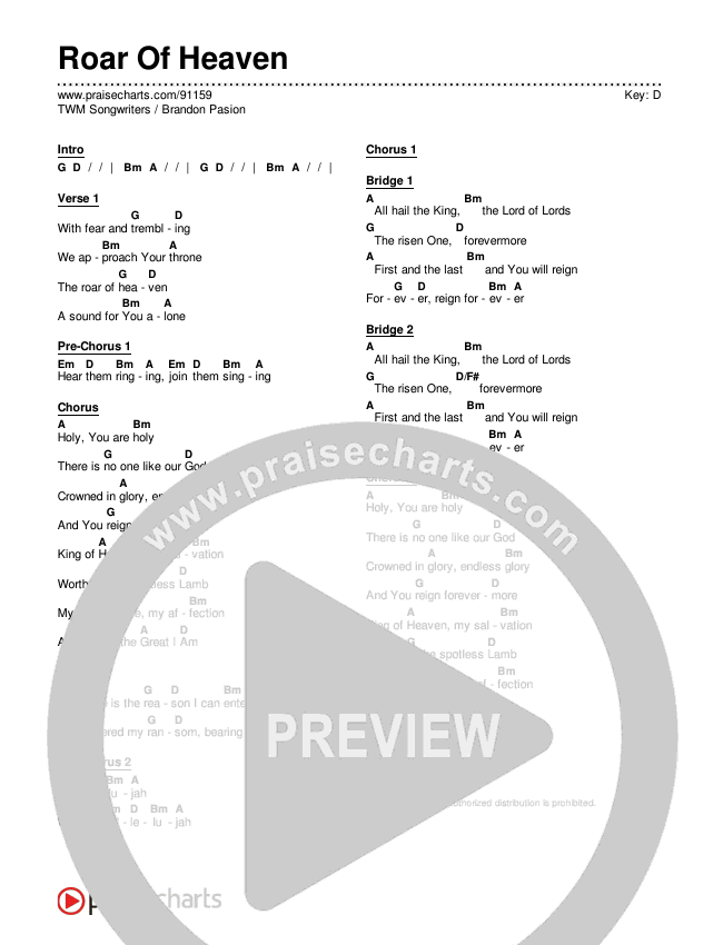 Roar Of Heaven Chords & Lyrics (TWM Songwriters / Brandon Pasion)