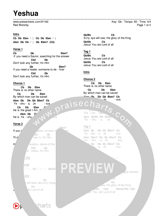 Yeshua Chords & Lyrics (Red Worship)