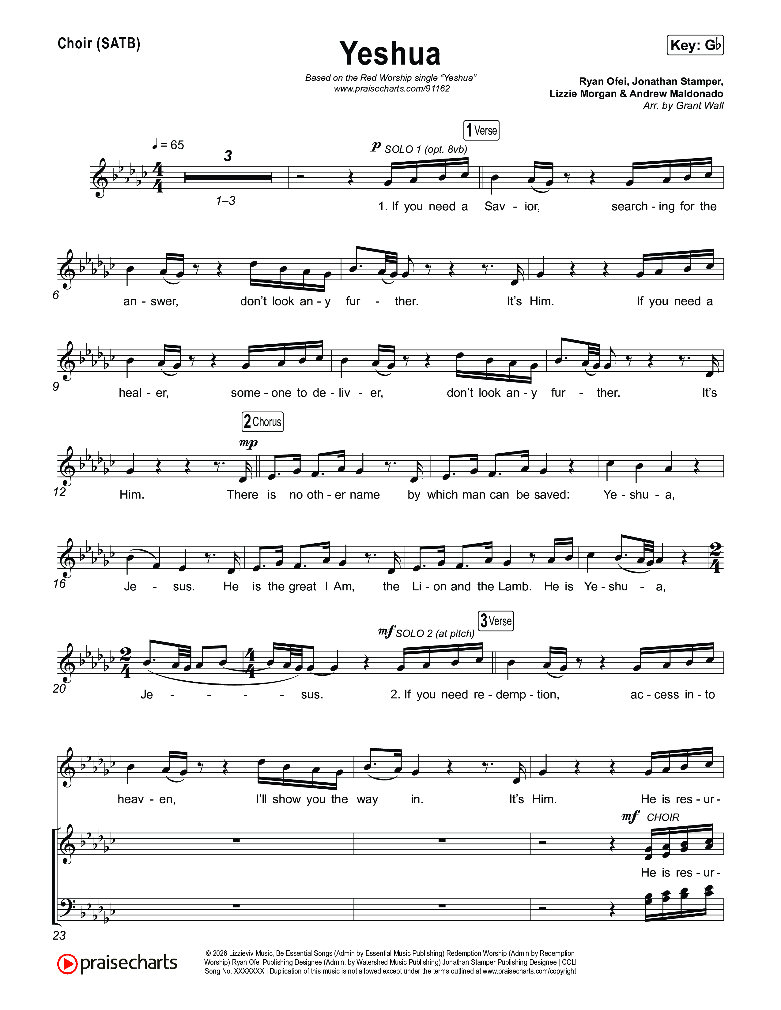Yeshua Choir Sheet (SATB) (Red Worship)