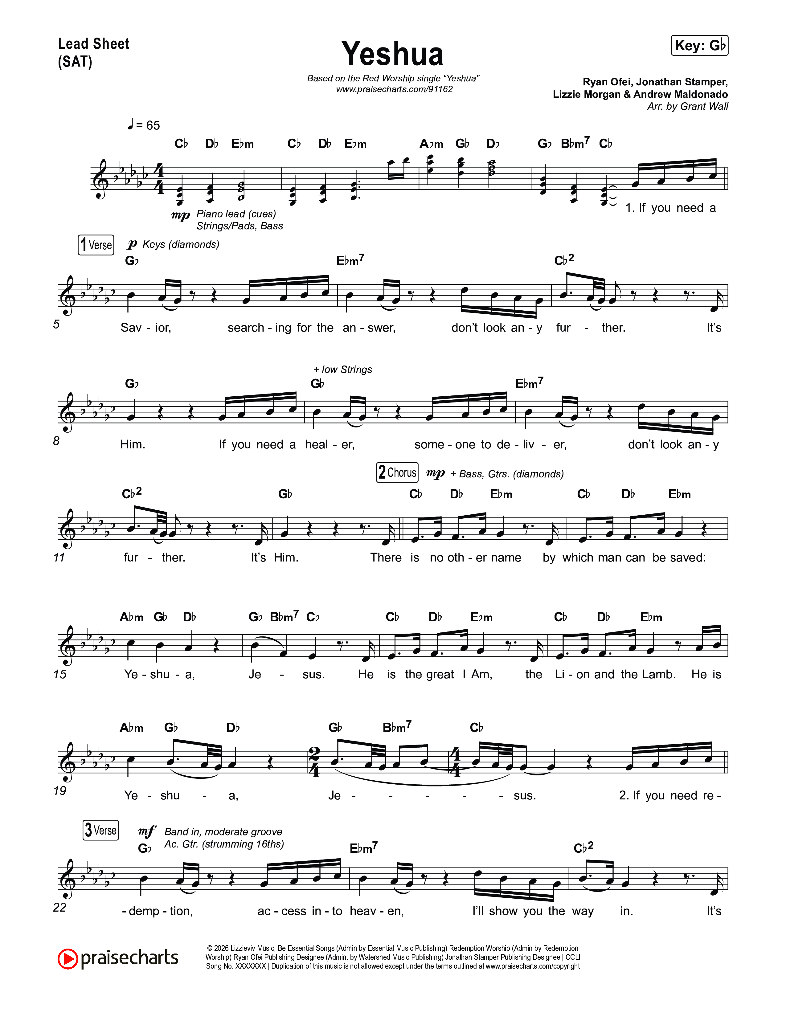 Yeshua Lead Sheet (SAT) (Red Worship)