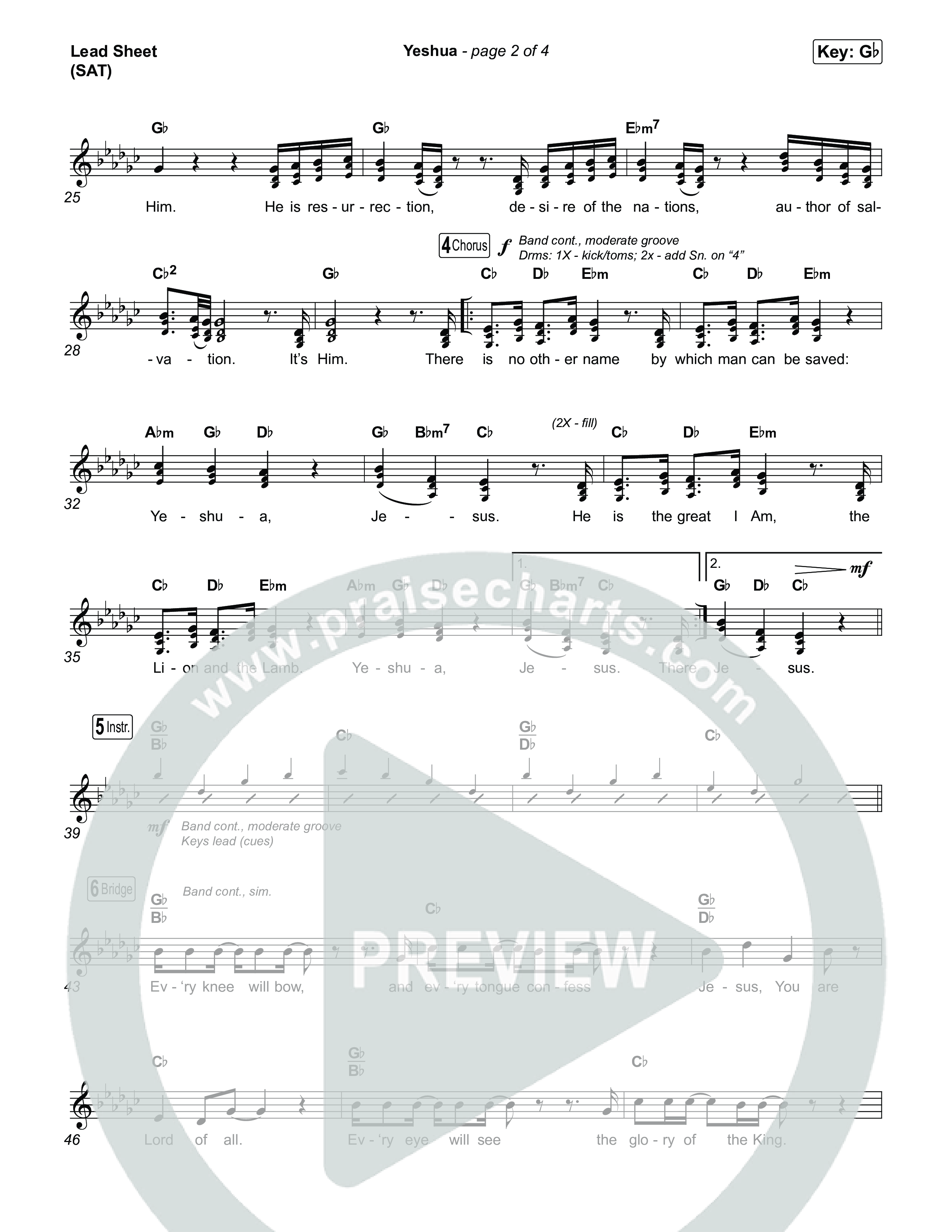 Yeshua Lead Sheet (SAT) (Red Worship)