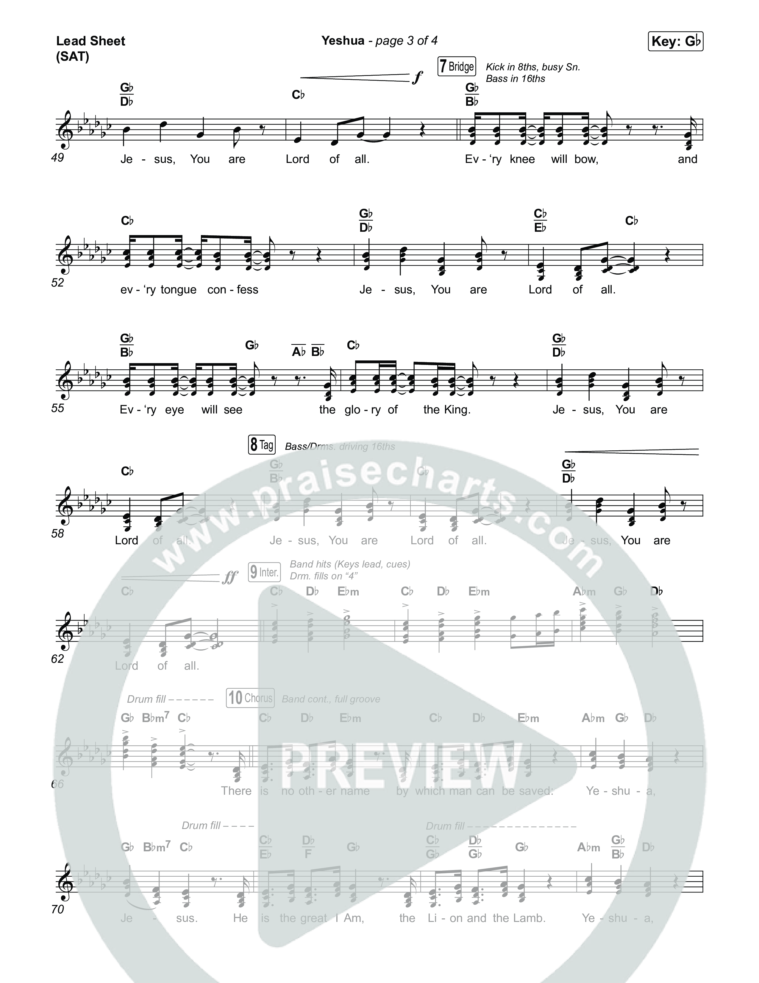 Yeshua Lead Sheet (SAT) (Red Worship)