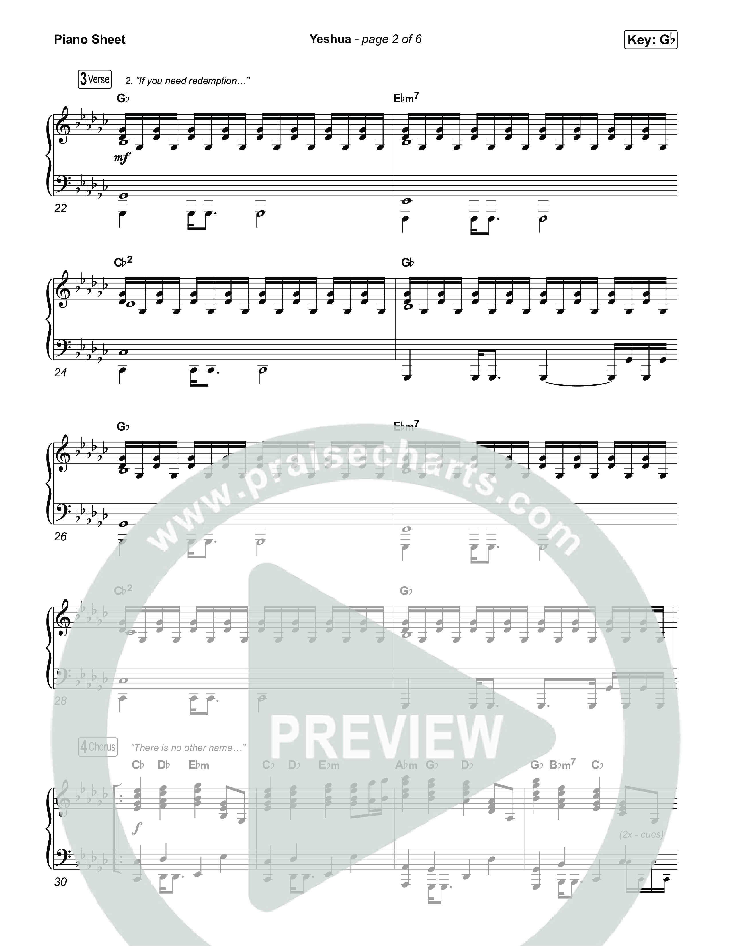 Yeshua Piano Sheet (Red Worship)