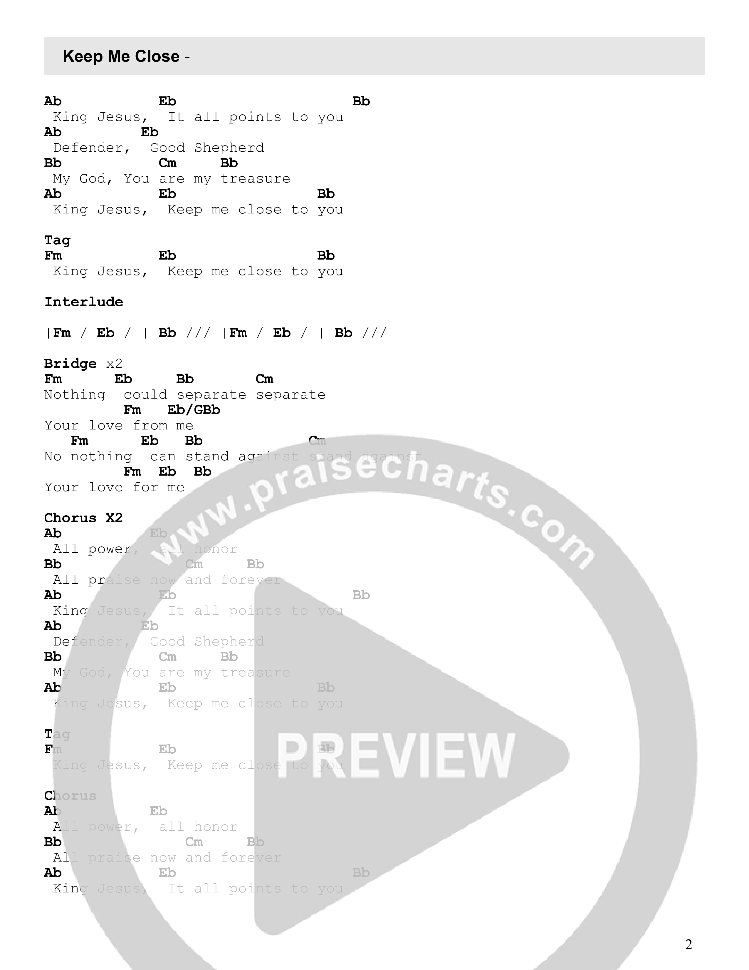 Keep Me Close (Live) Chord Chart (Century Worship)