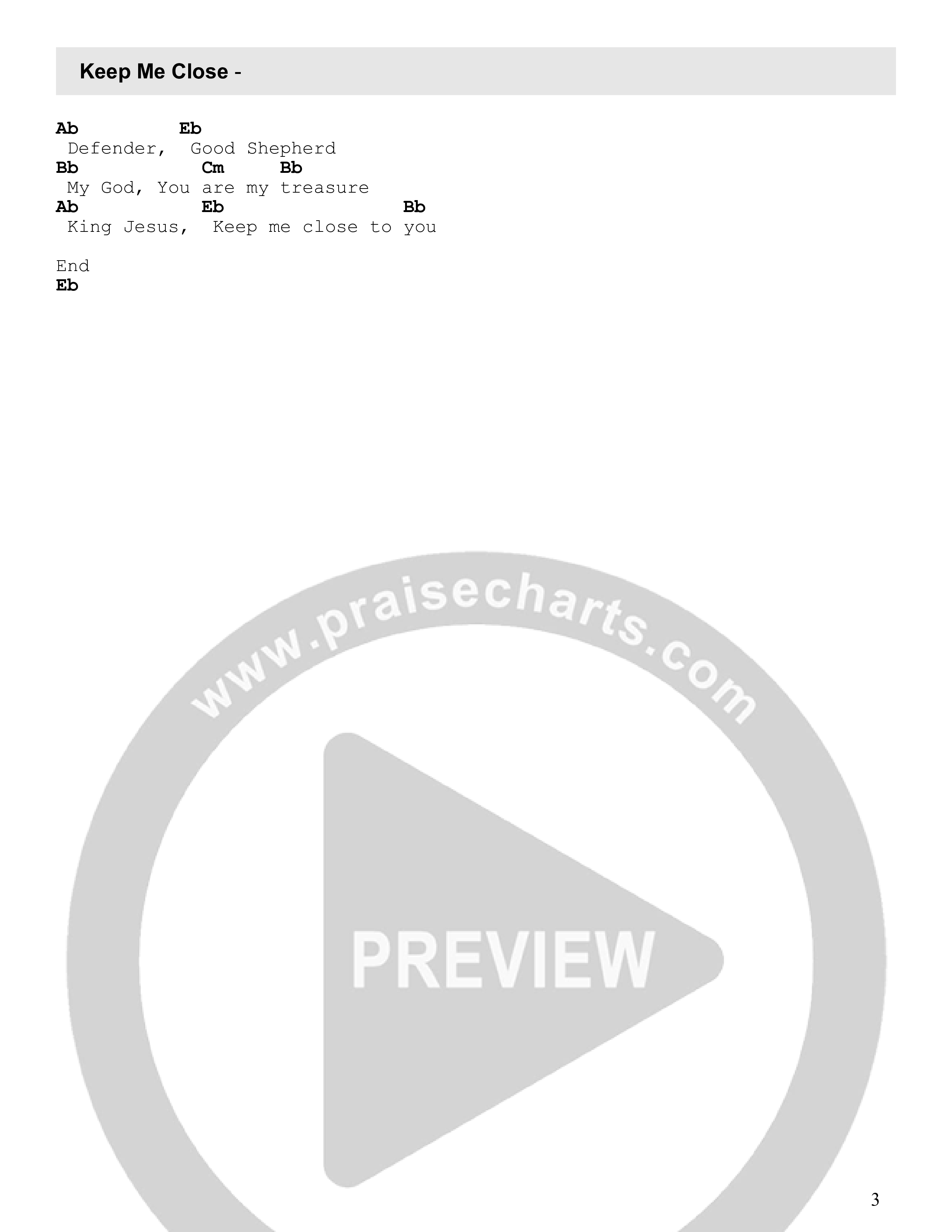 Keep Me Close (Live) Chord Chart (Century Worship)