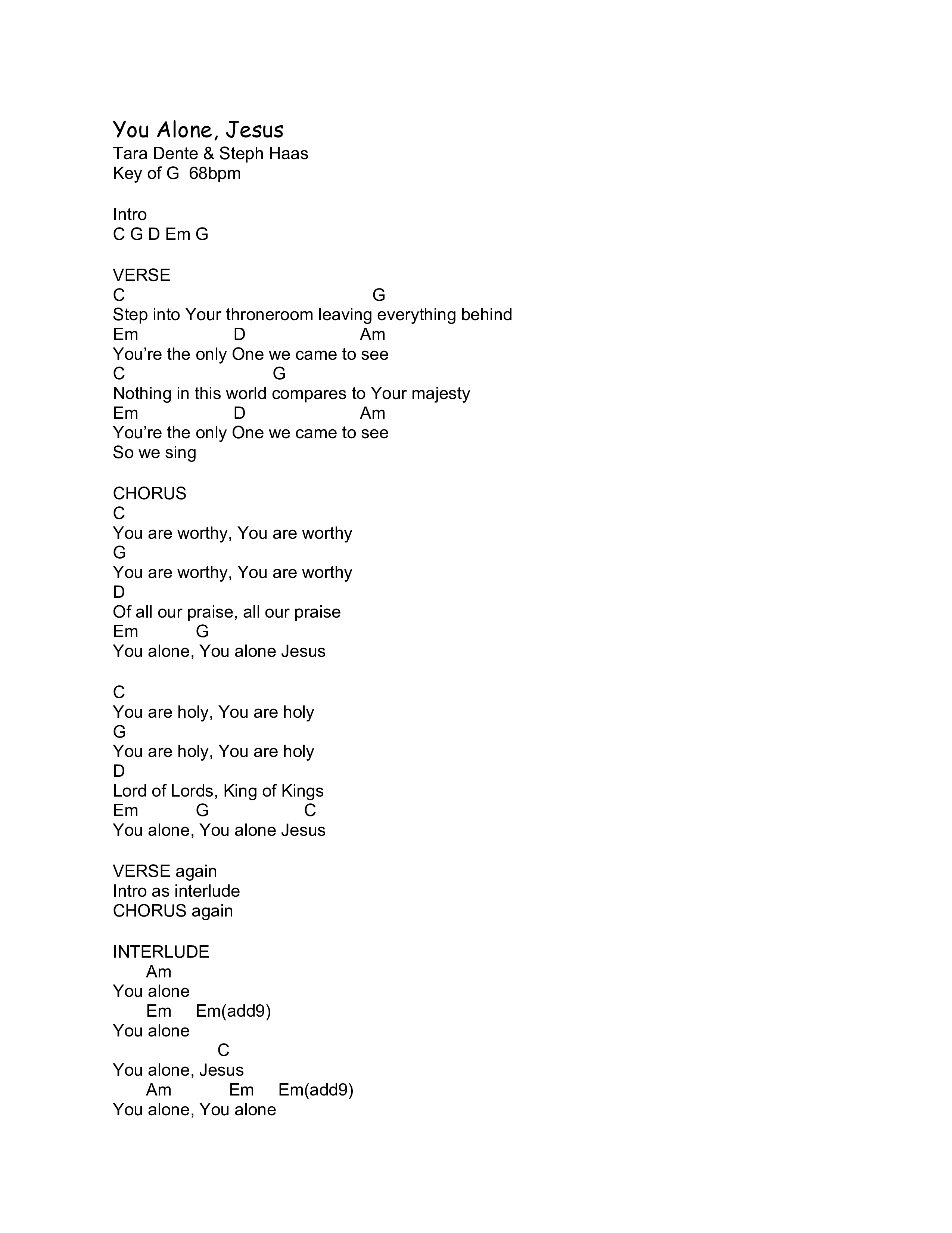 You Alone Jesus Chord Chart (V1 Worship)