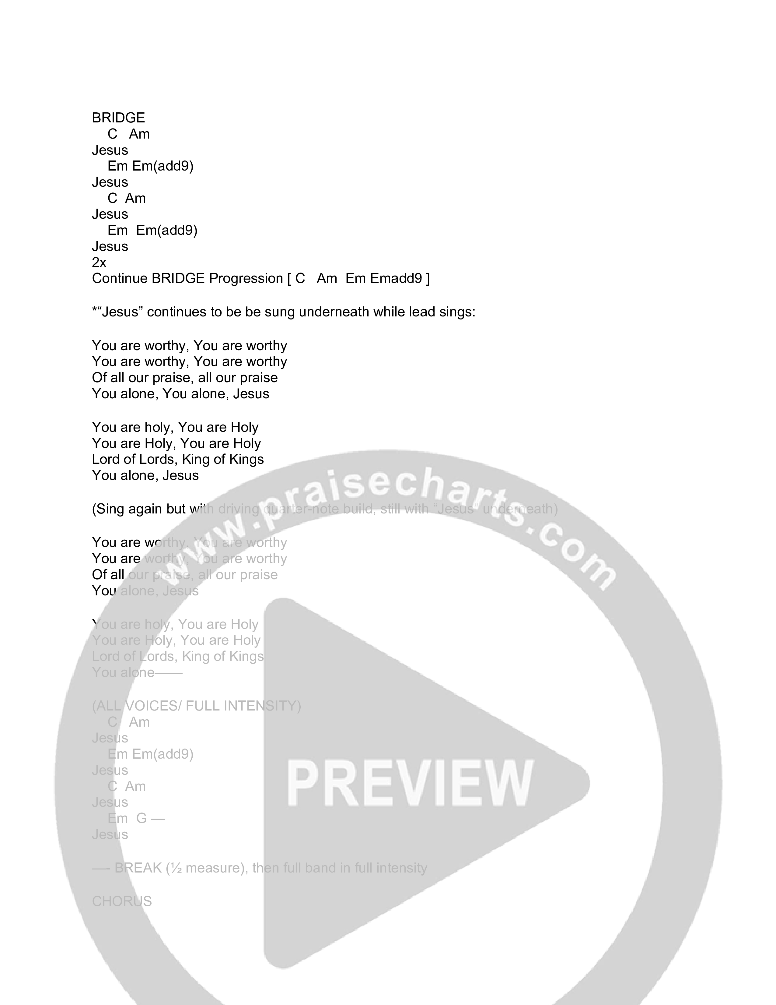 You Alone Jesus Chord Chart (V1 Worship)