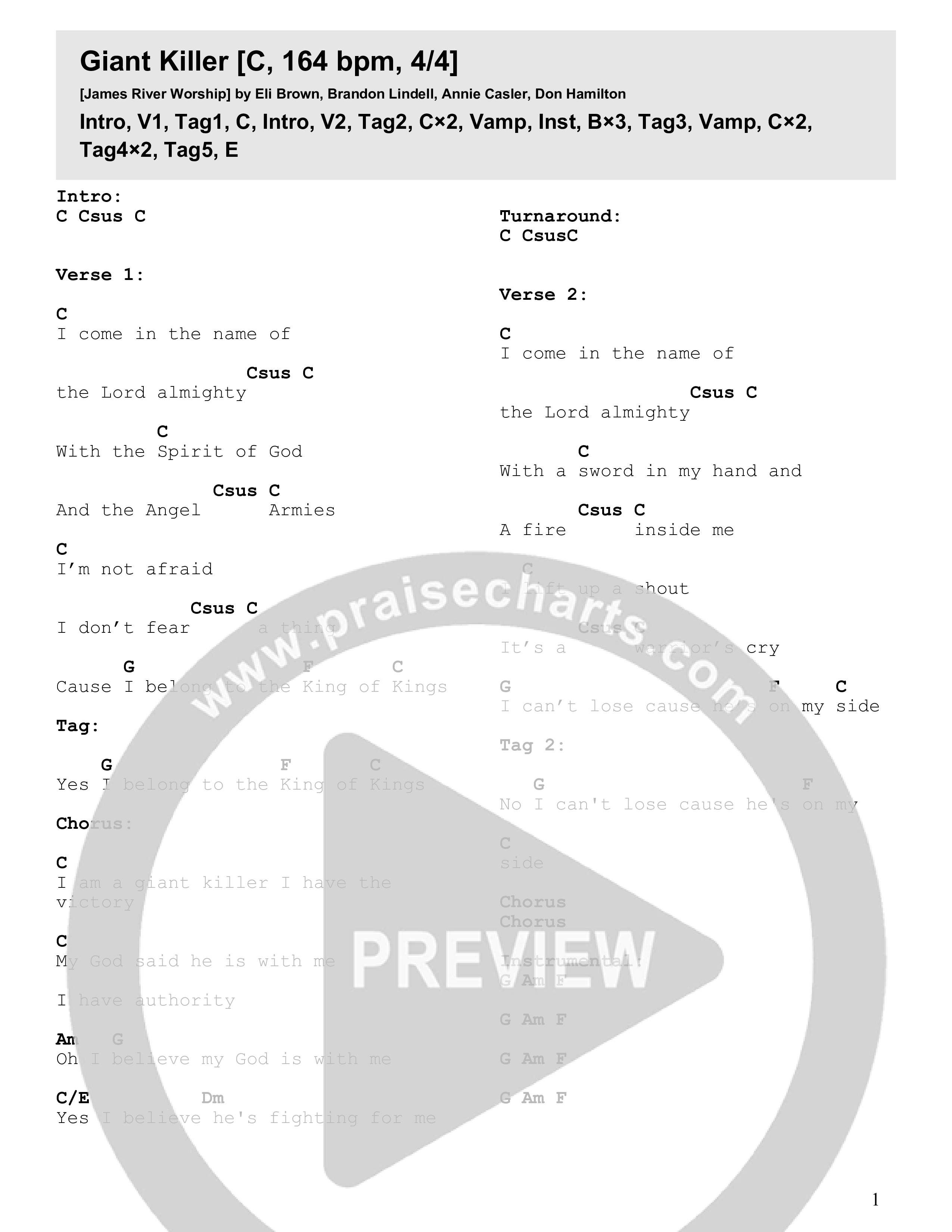 Giant Killer Chord Chart (James River Worship)