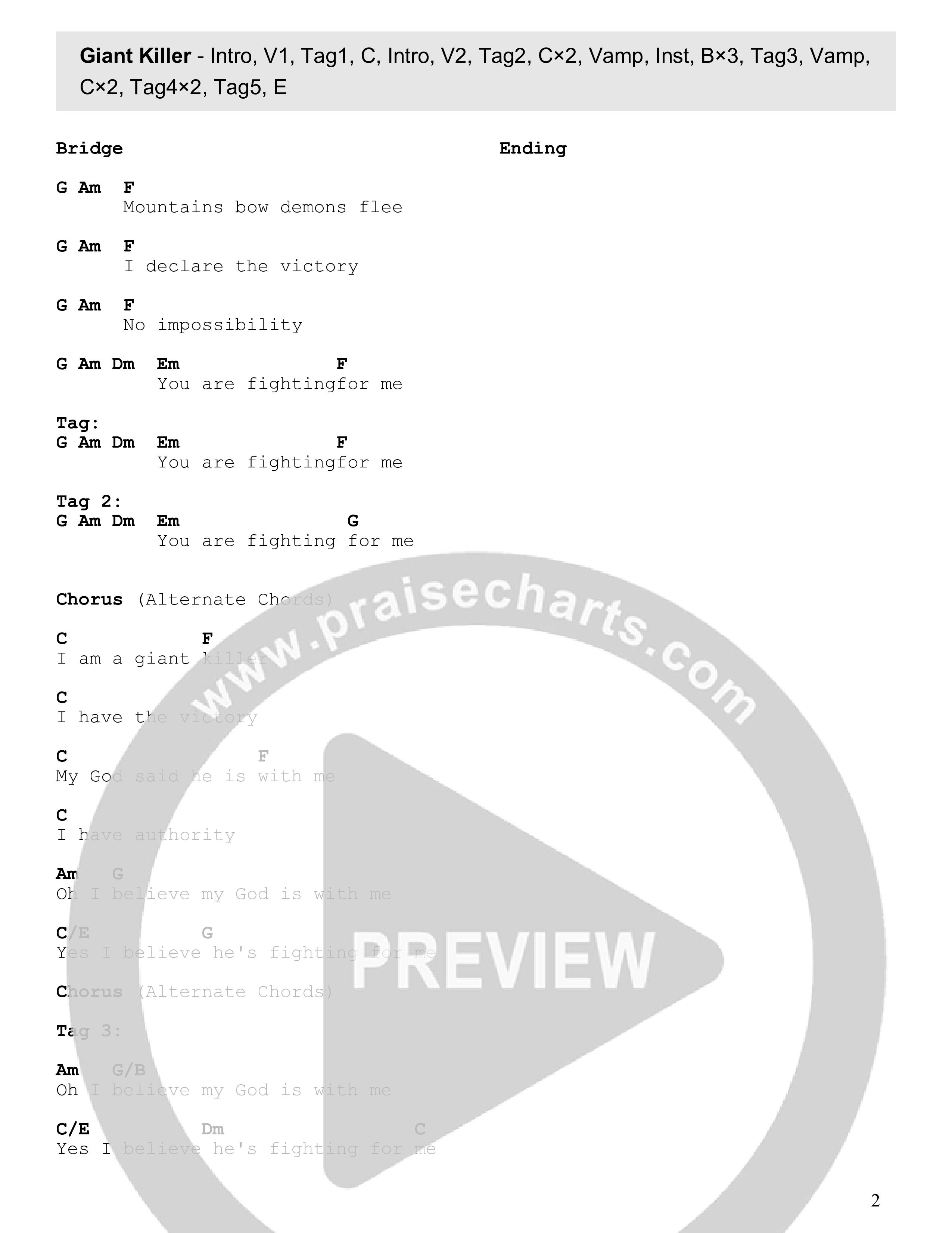 Giant Killer Chord Chart (James River Worship)